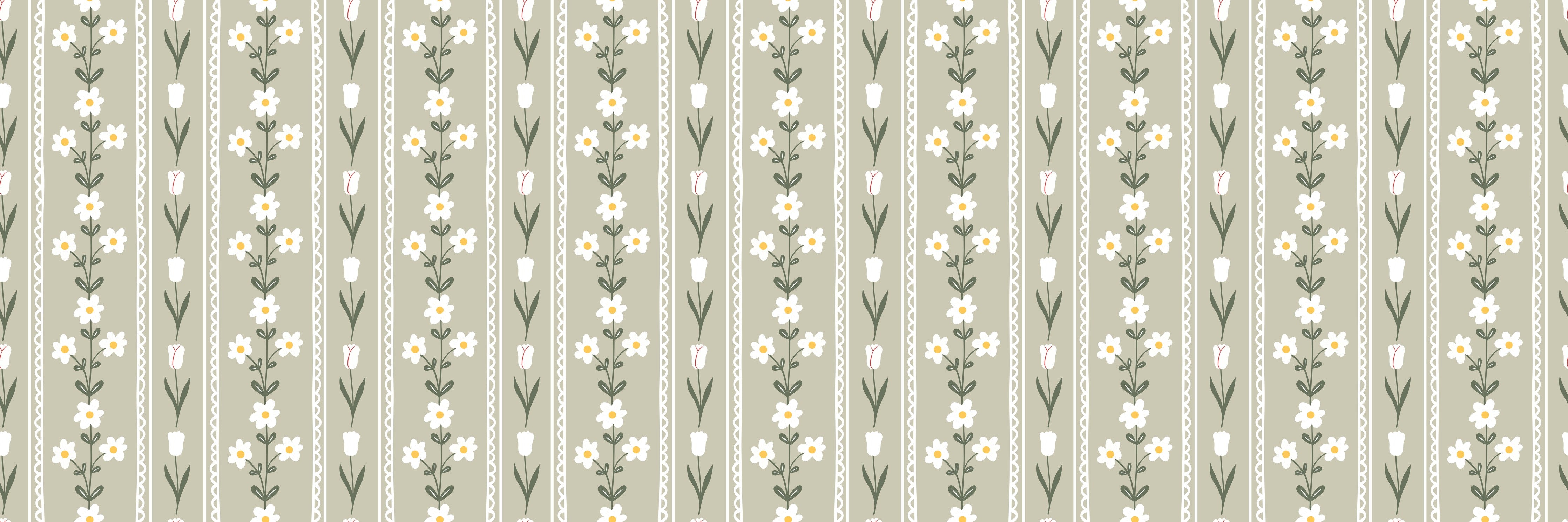 WC-Rückwand-Skandinavisches Blumenmuster in Beige Weiß Grün