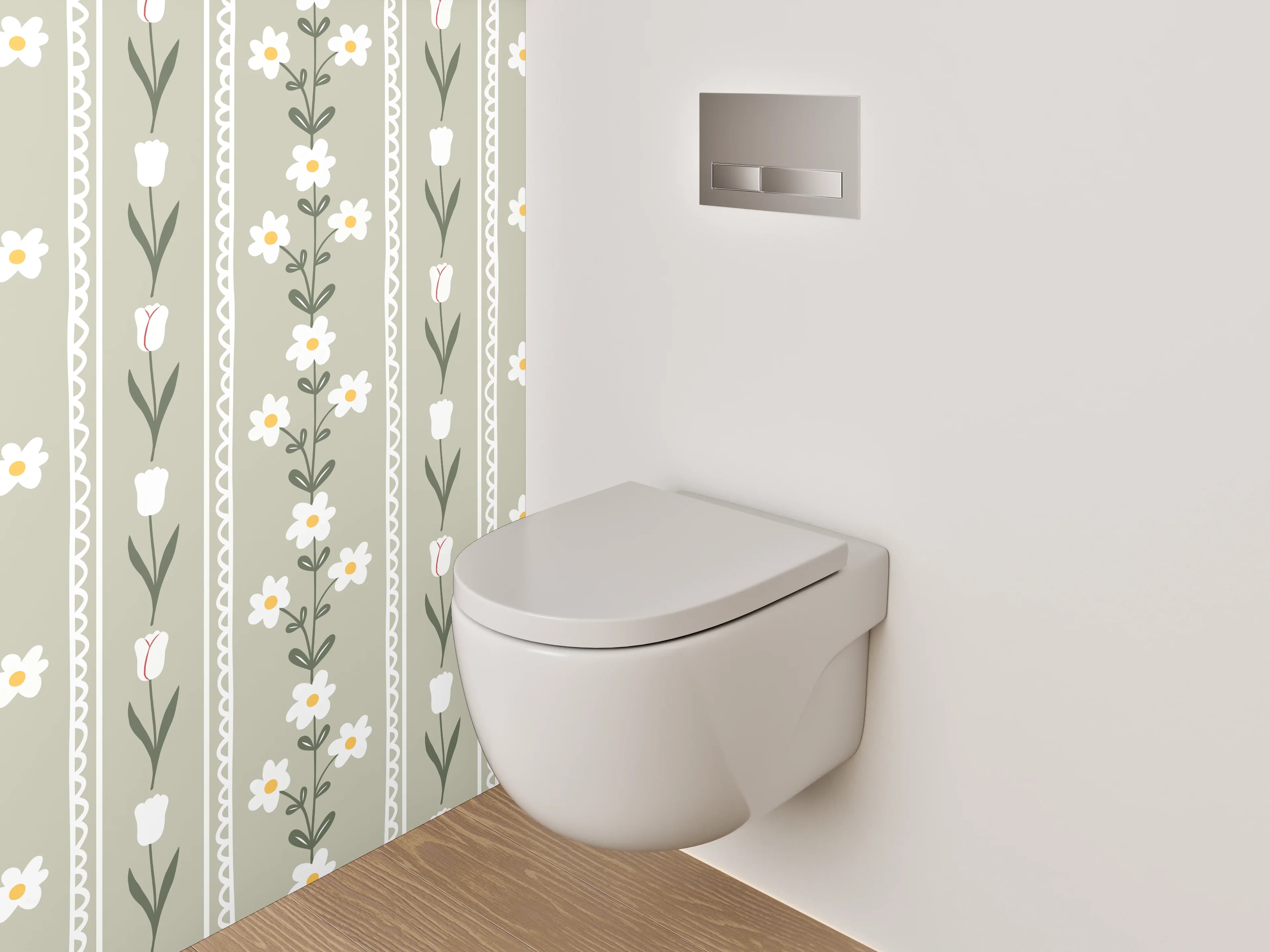 WC-Rückwand - Skandinavisches Blumenmuster in Beige Weiß Grün