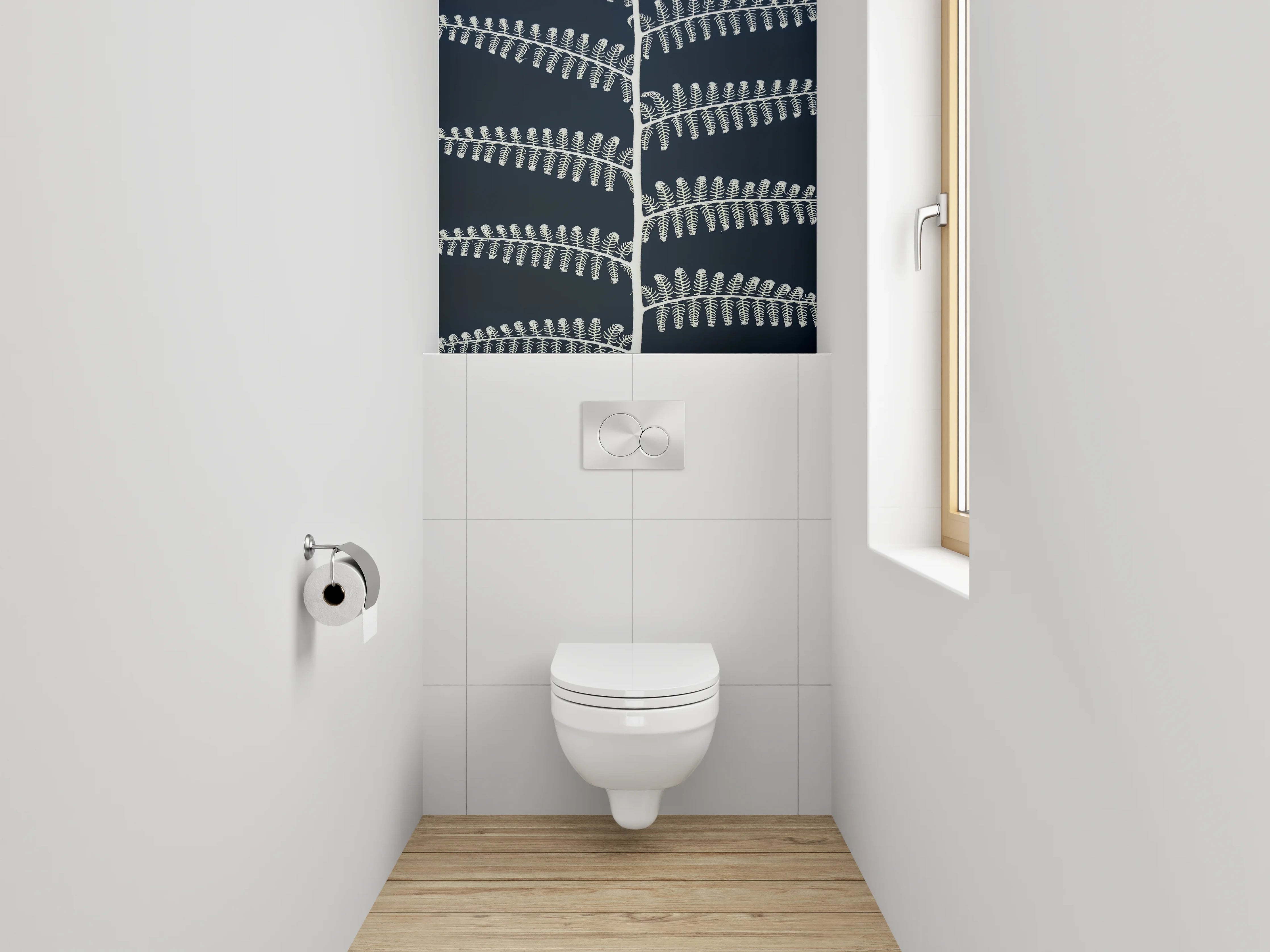 WC-Rückwand - Skandinavisches Farnmuster Schwarz-Weiß