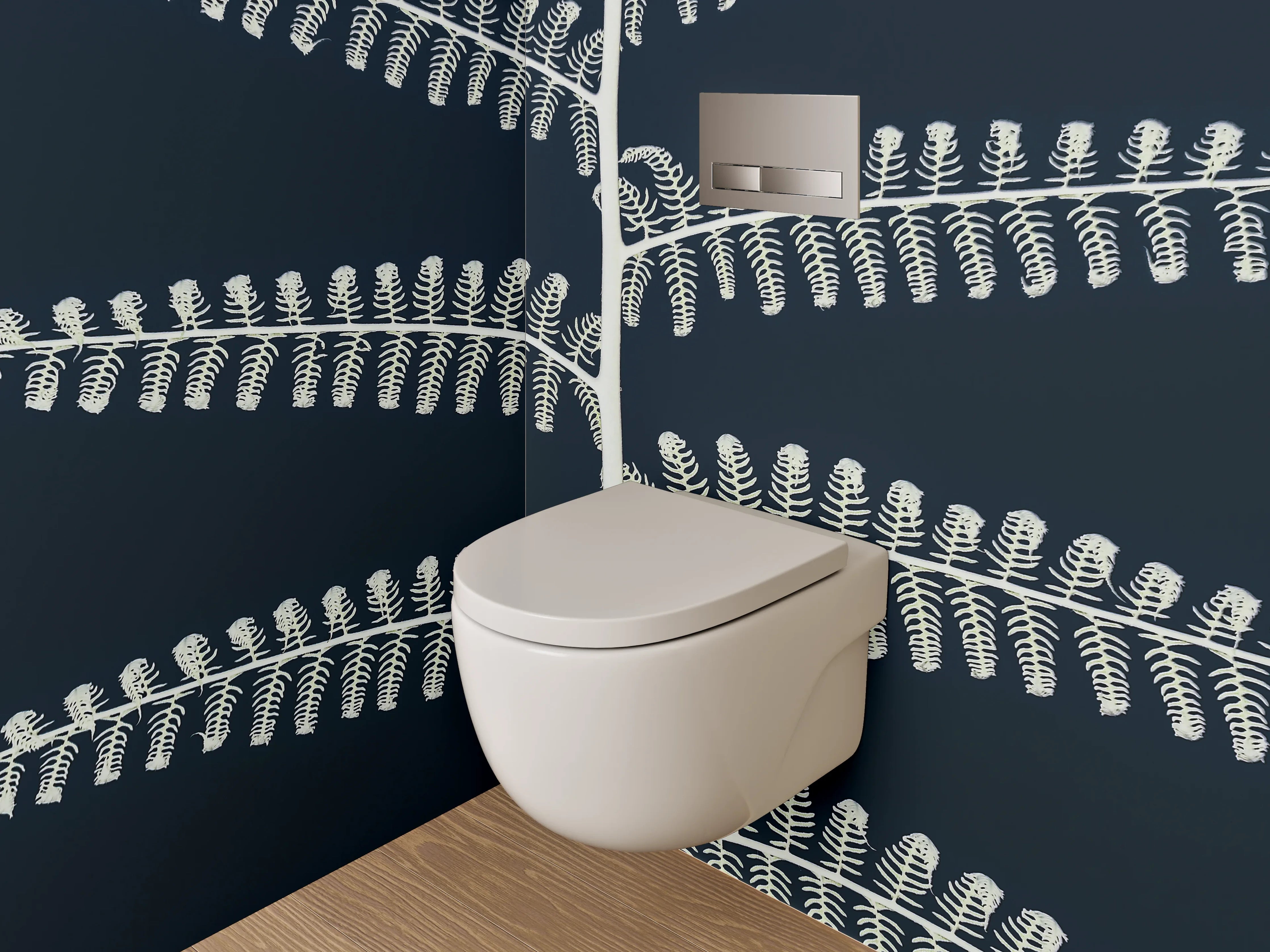 WC-Rückwand - Skandinavisches Farnmuster Schwarz-Weiß