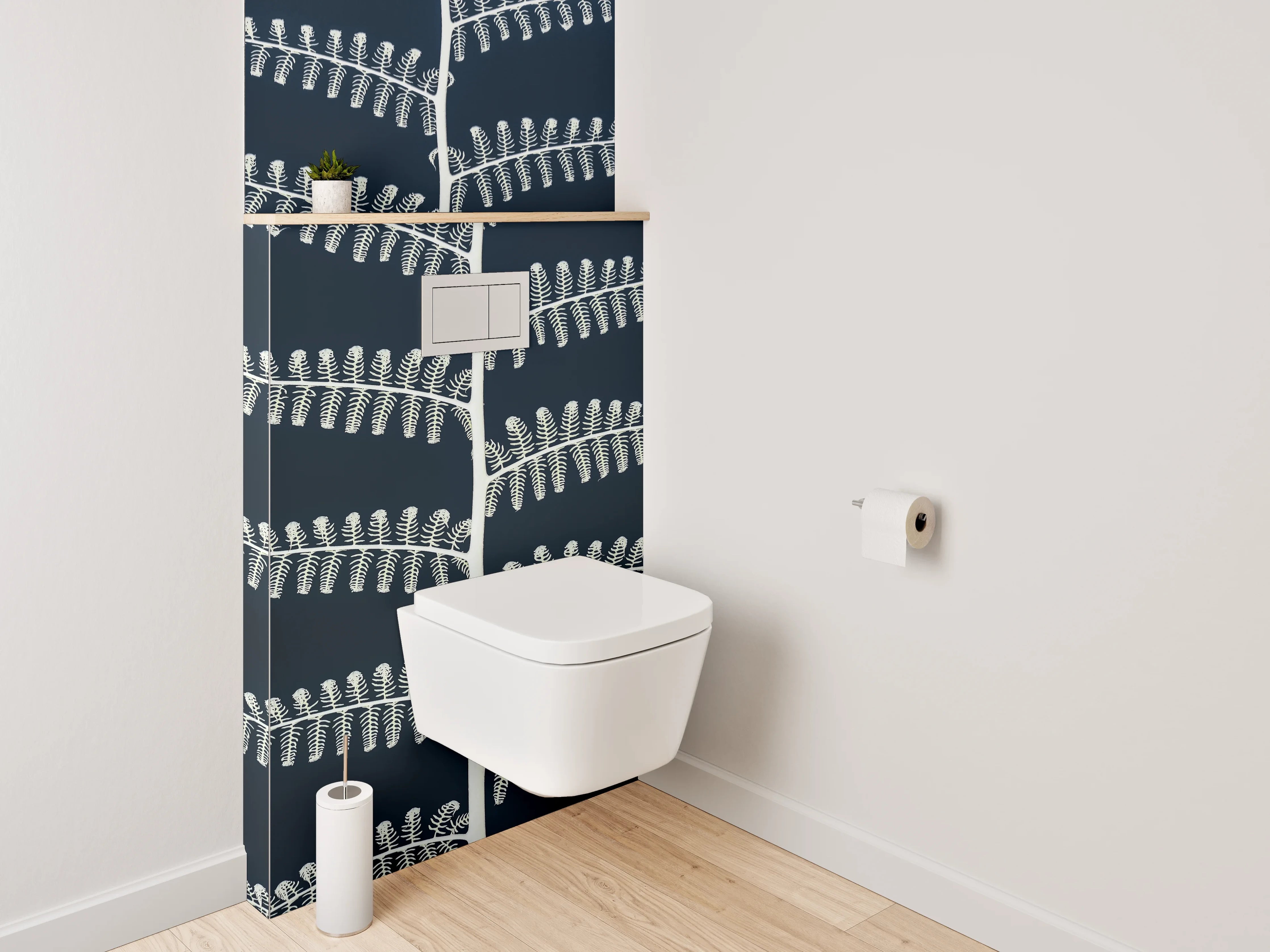 WC-Rückwand - Skandinavisches Farnmuster Schwarz-Weiß