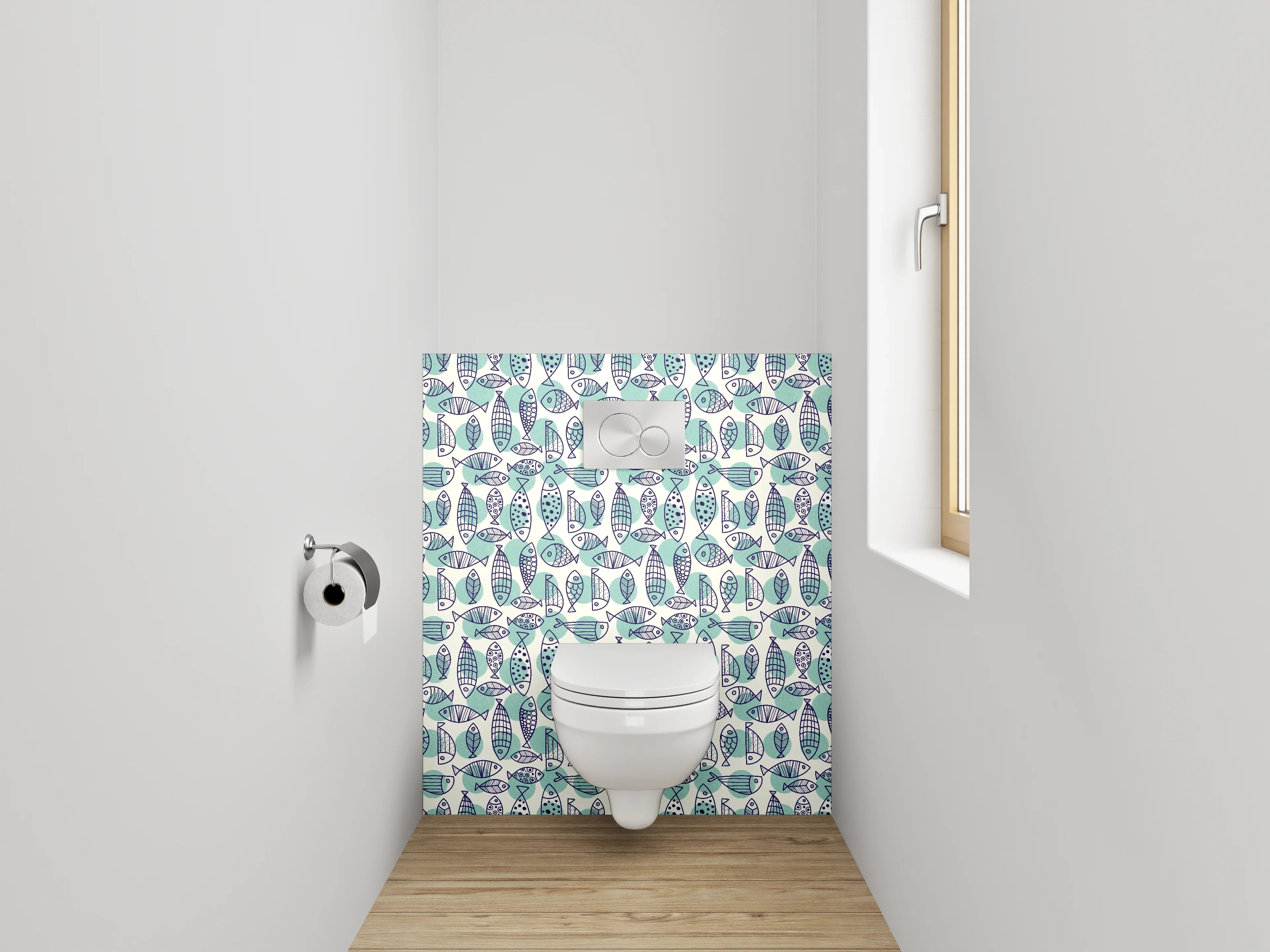WC-Rückwand - Skandinavisches Fisch-Muster Mintblau