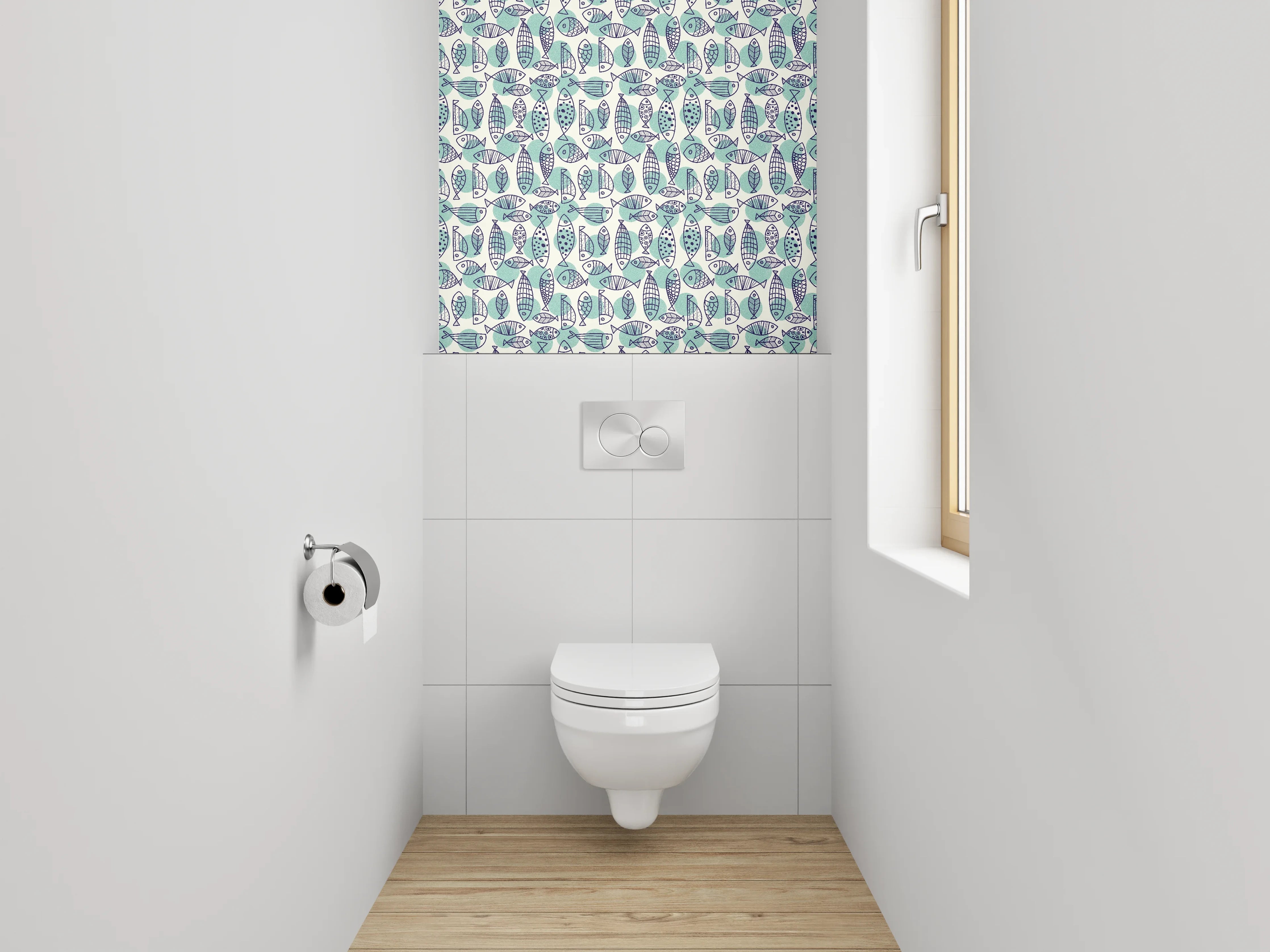 WC-Rückwand - Skandinavisches Fisch-Muster Mintblau
