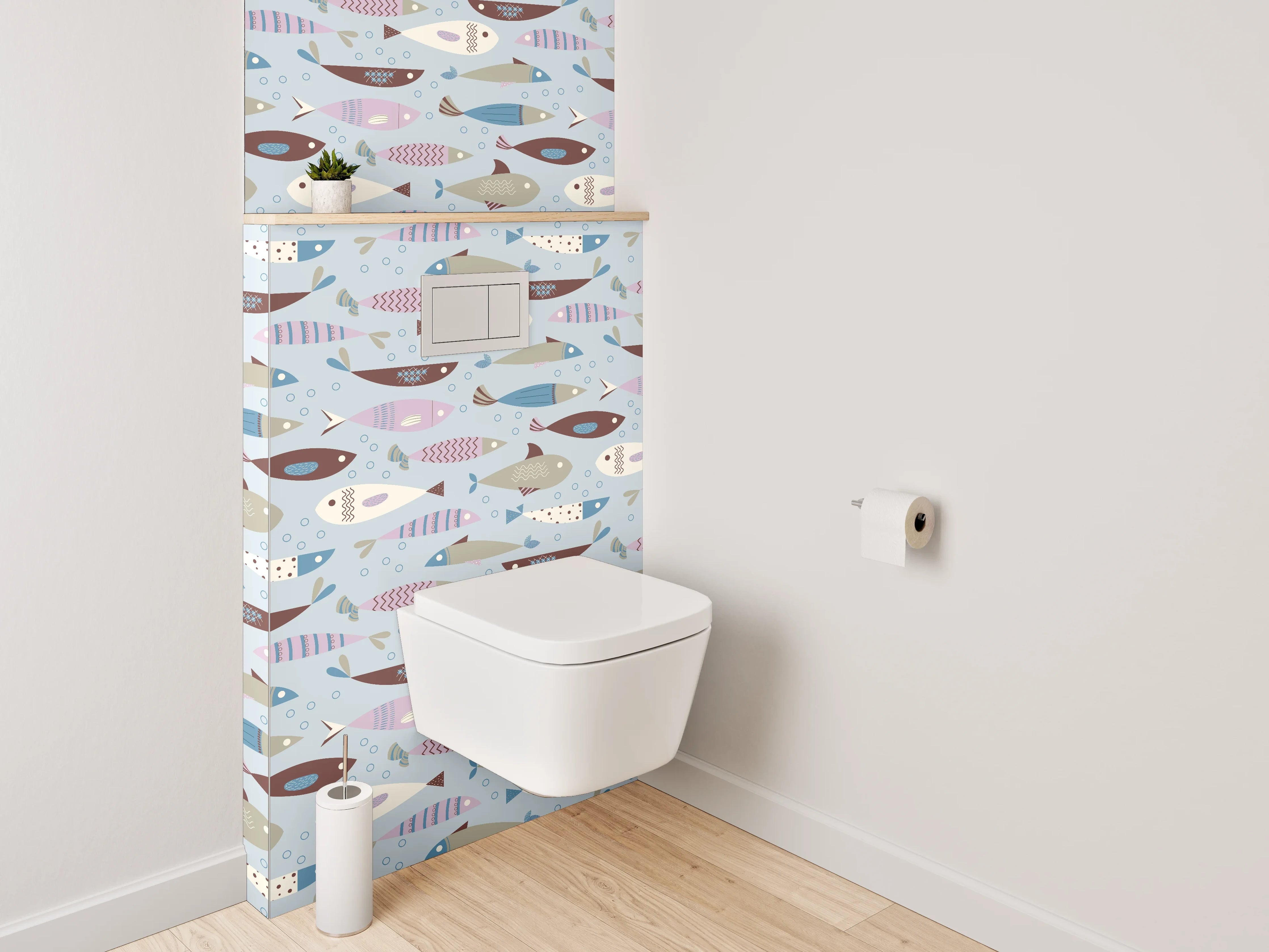 WC-Rückwand - Skandinavisches Fischmuster Kinderzimmer Blau