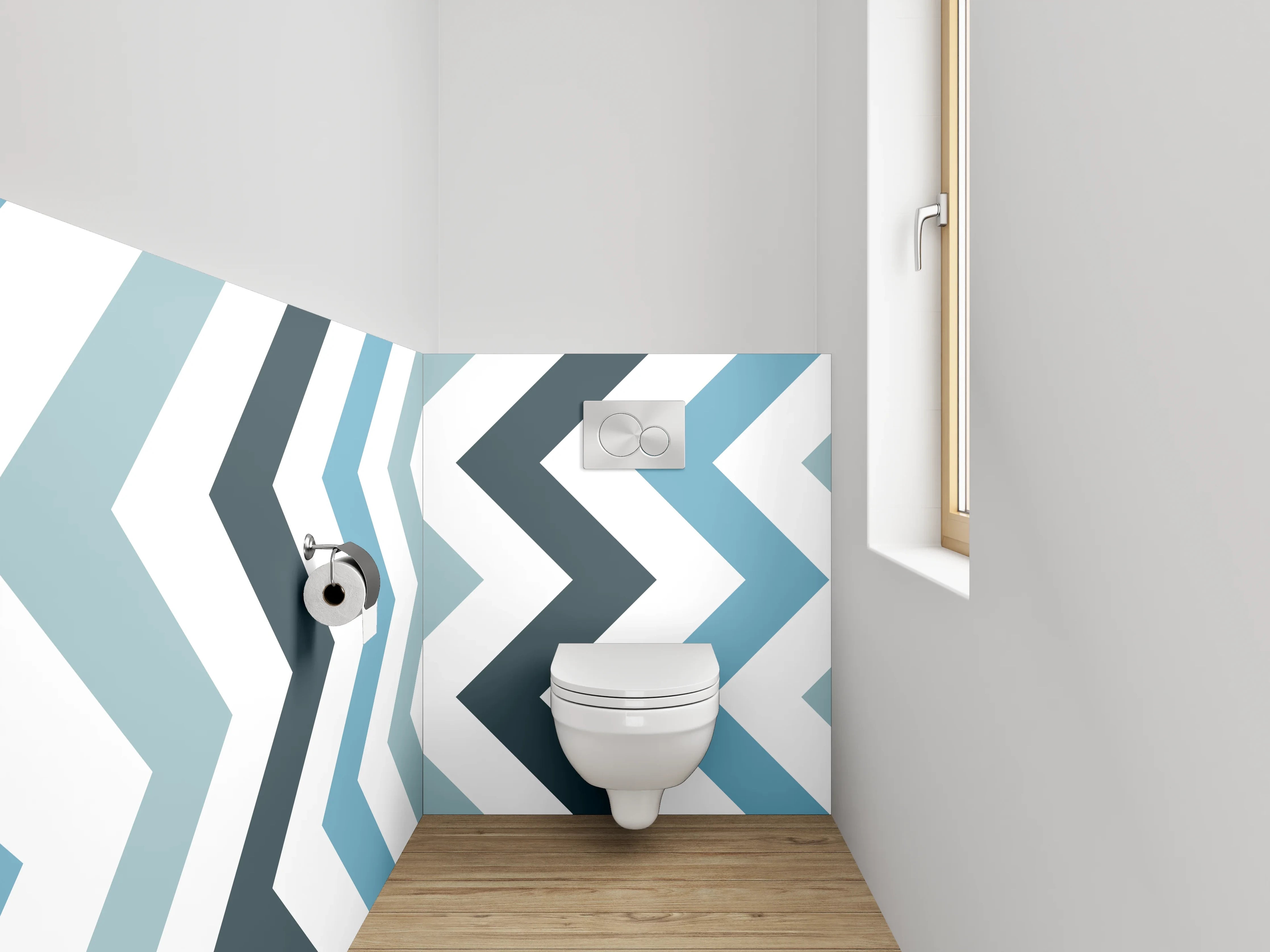 WC-Rückwand - Skandinavisches Zickzack Muster Blau Weiß