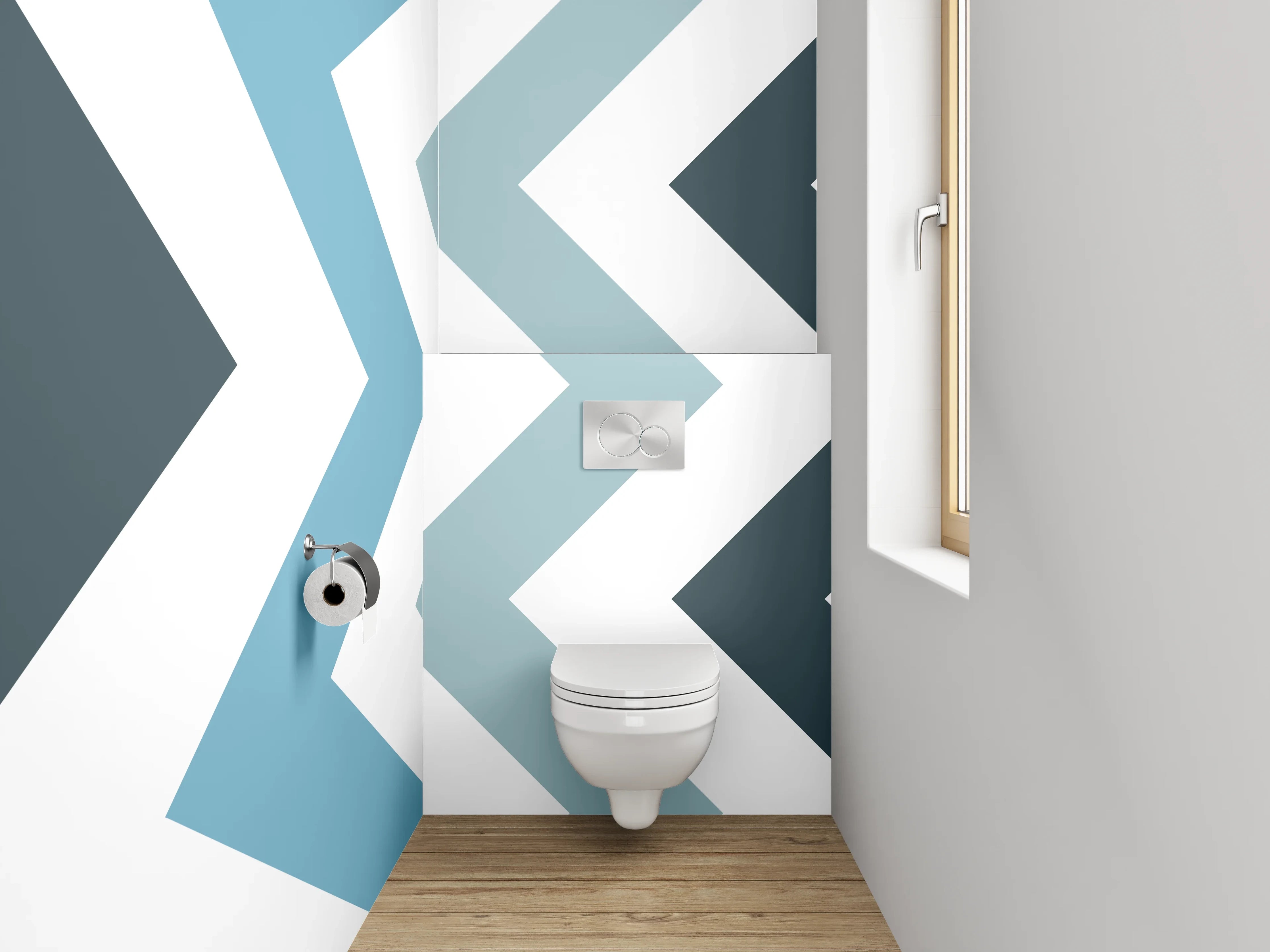 WC-Rückwand - Skandinavisches Zickzack Muster Blau Weiß