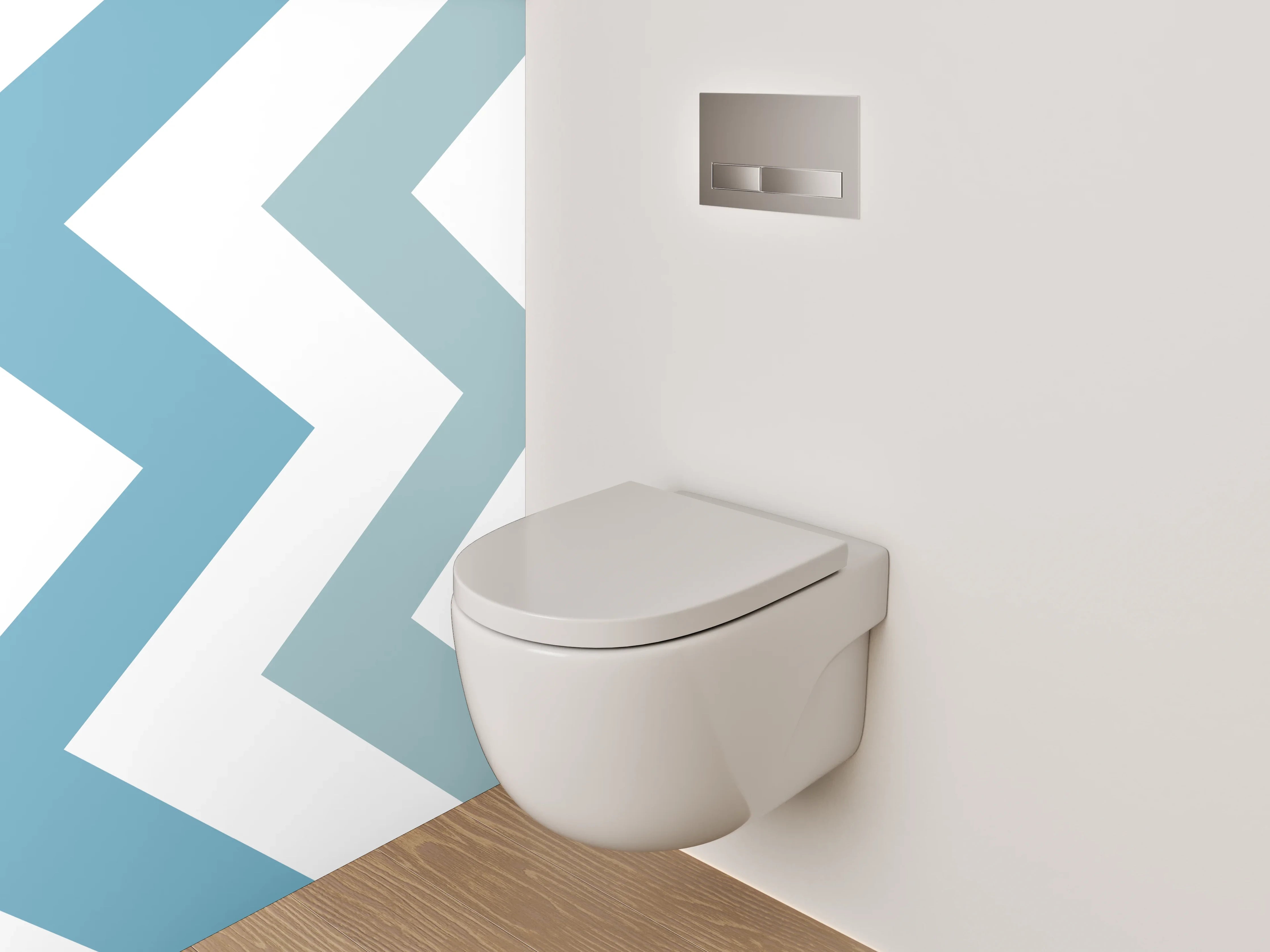 WC-Rückwand - Skandinavisches Zickzack Muster Blau Weiß