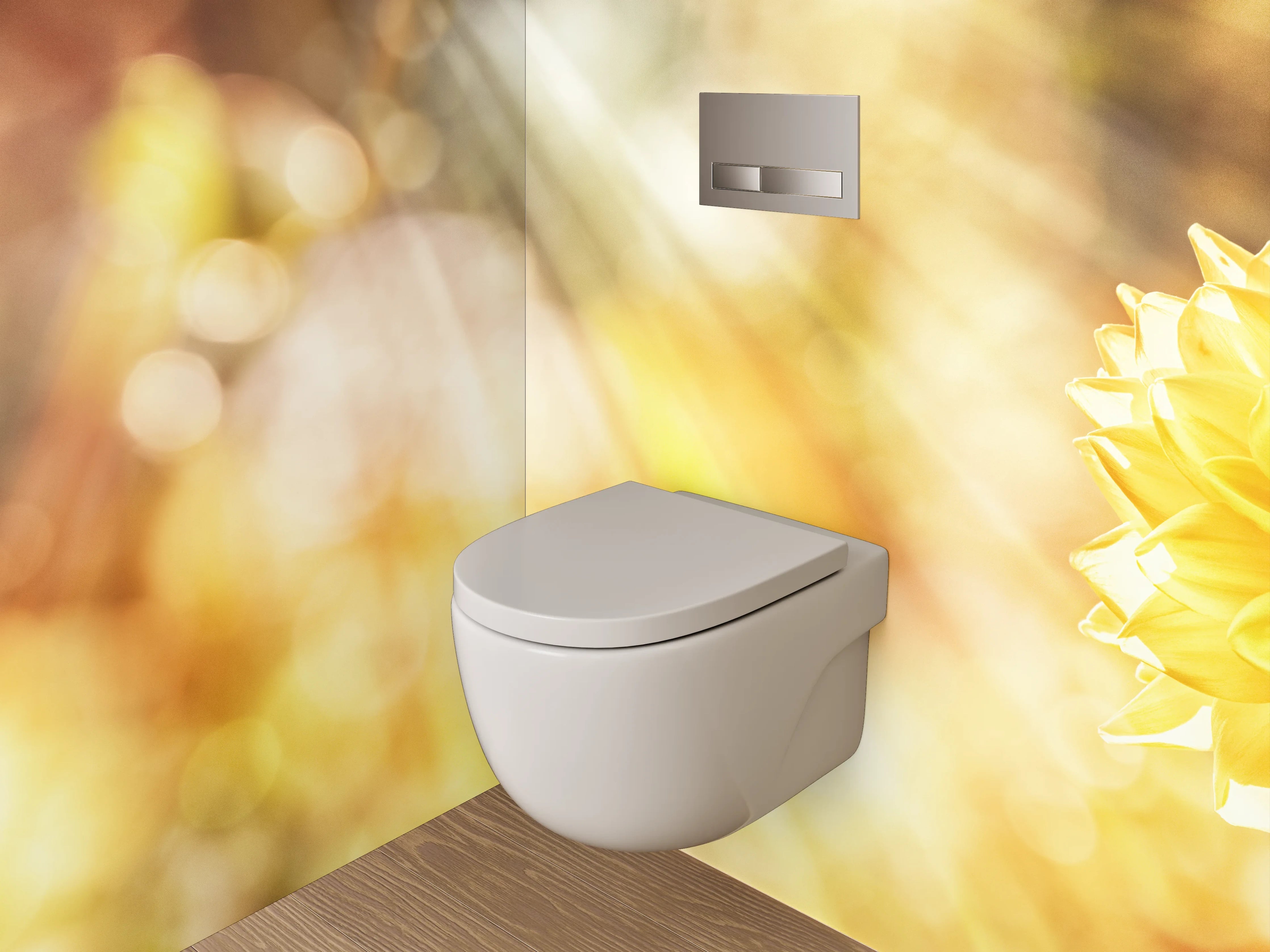 WC-Rückwand - Sommerliche gelbe Blume mit Sonnenstrahlen