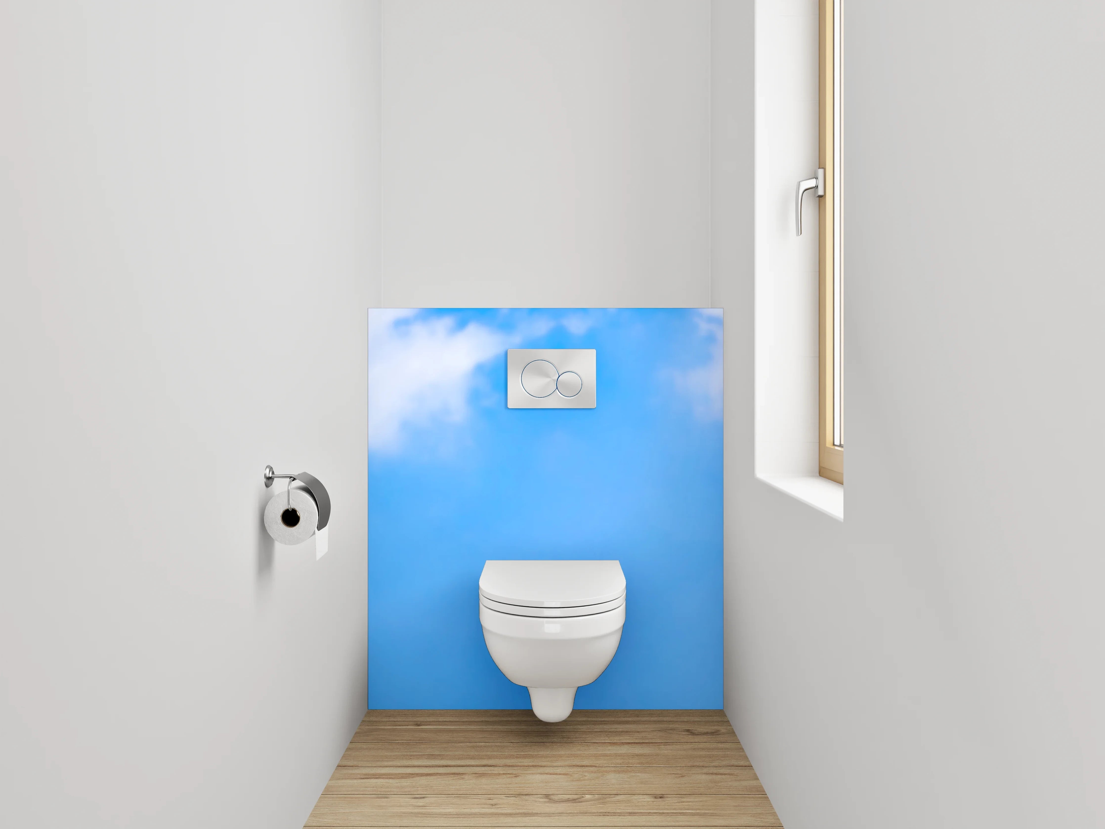 WC-Rückwand - Sommerlicher Himmel mit Palmenblatt