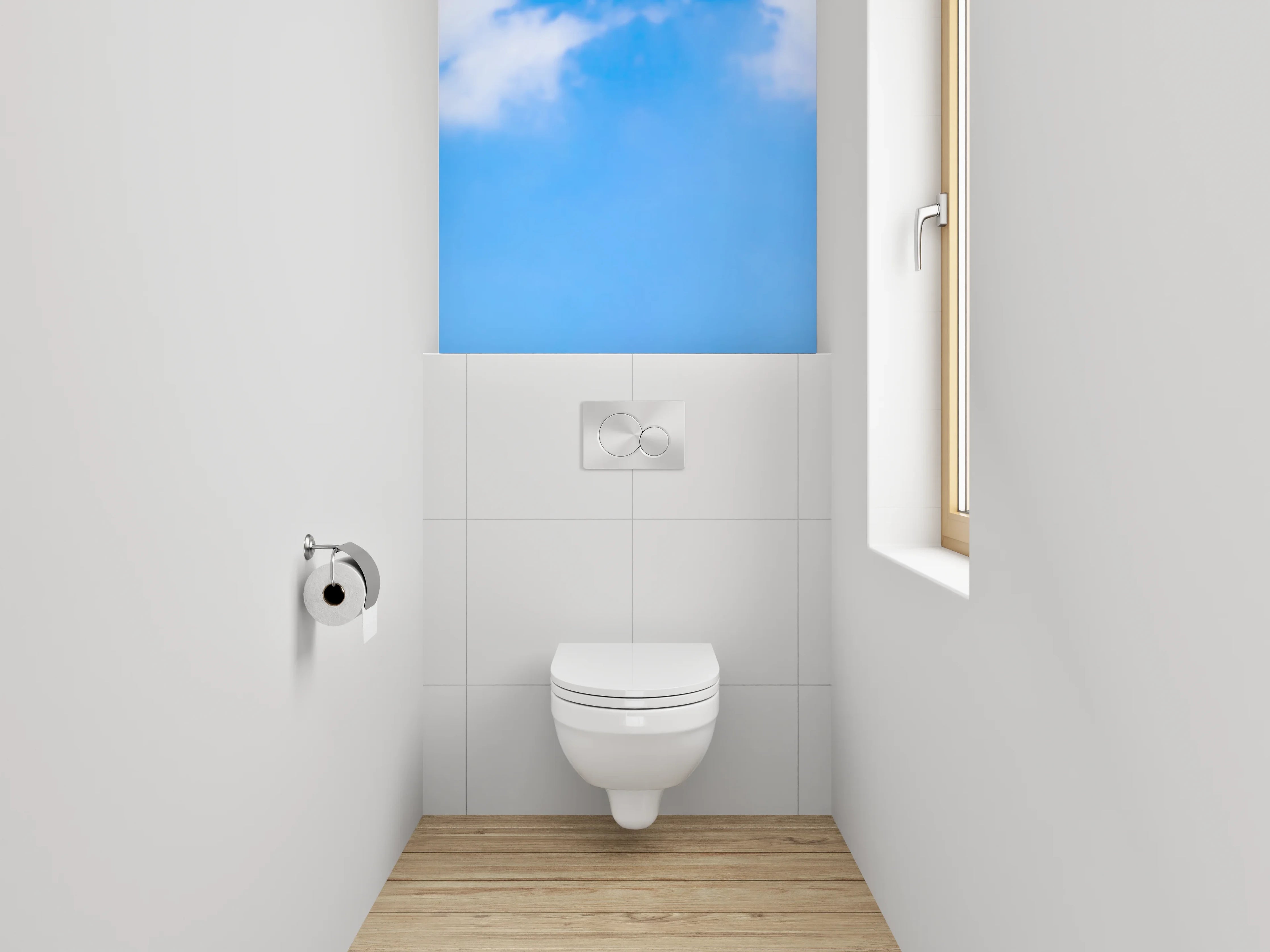 WC-Rückwand - Sommerlicher Himmel mit Palmenblatt