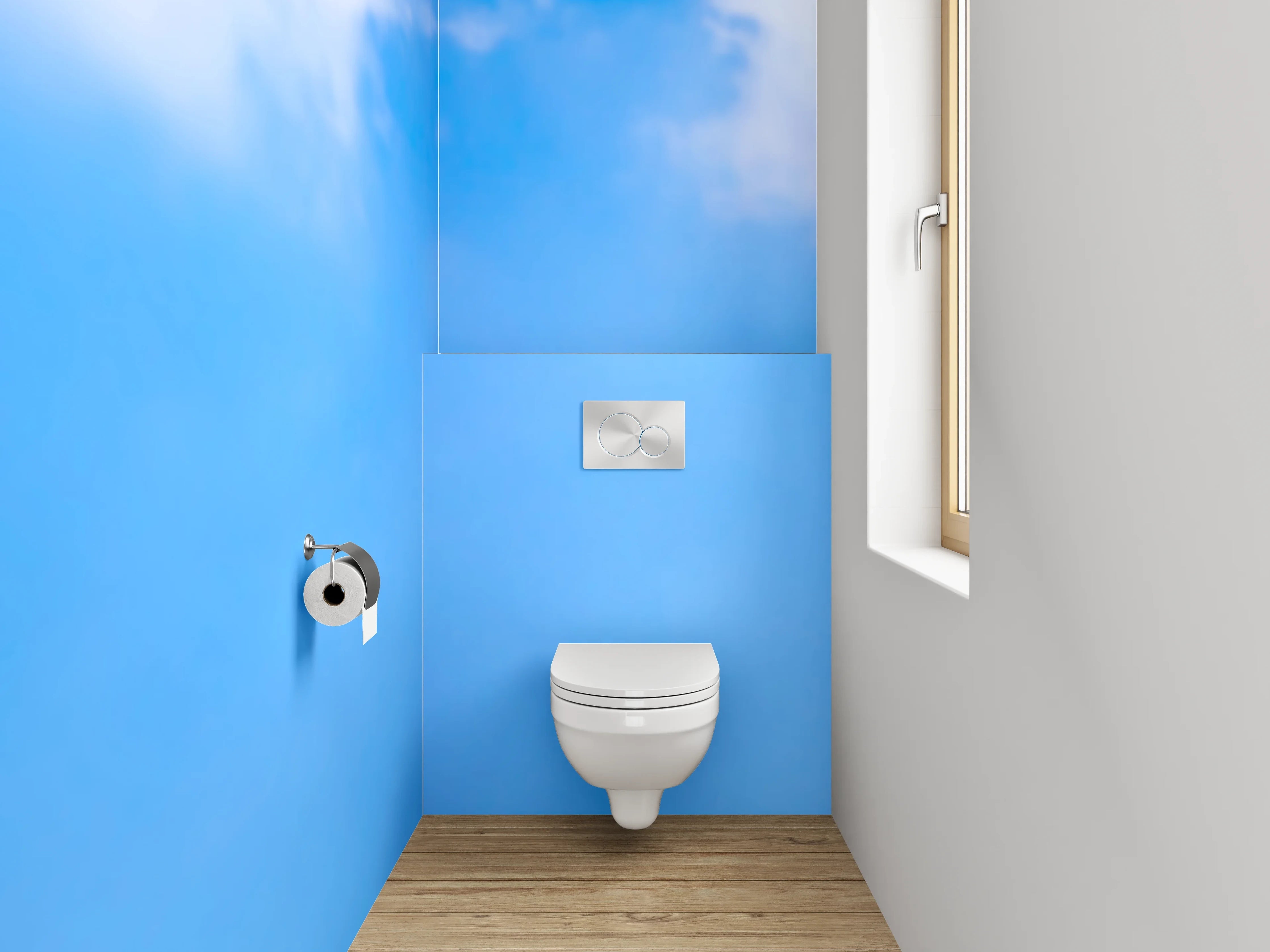WC-Rückwand - Sommerlicher Himmel mit Palmenblatt