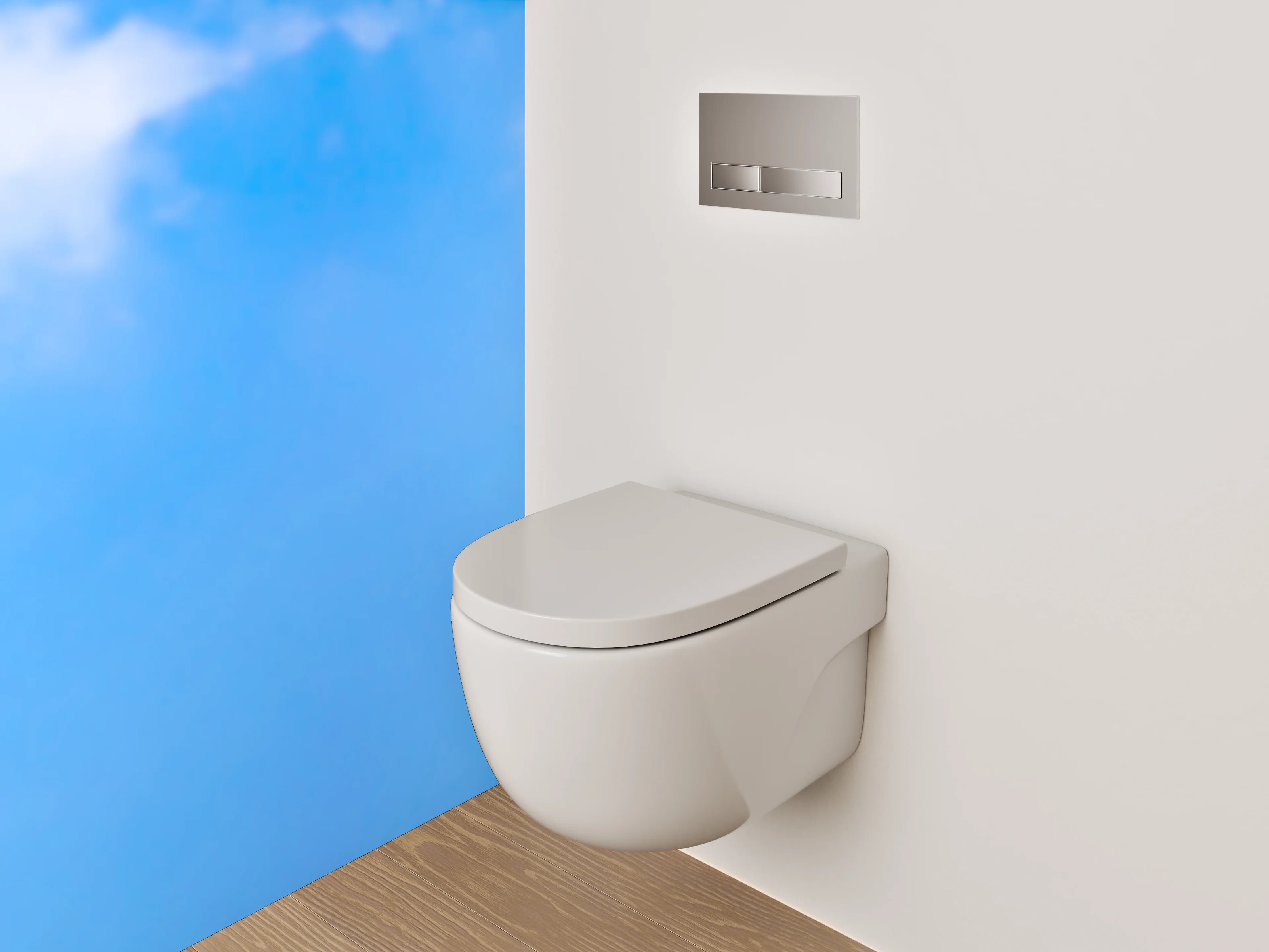 WC-Rückwand - Sommerlicher Himmel mit Palmenblatt
