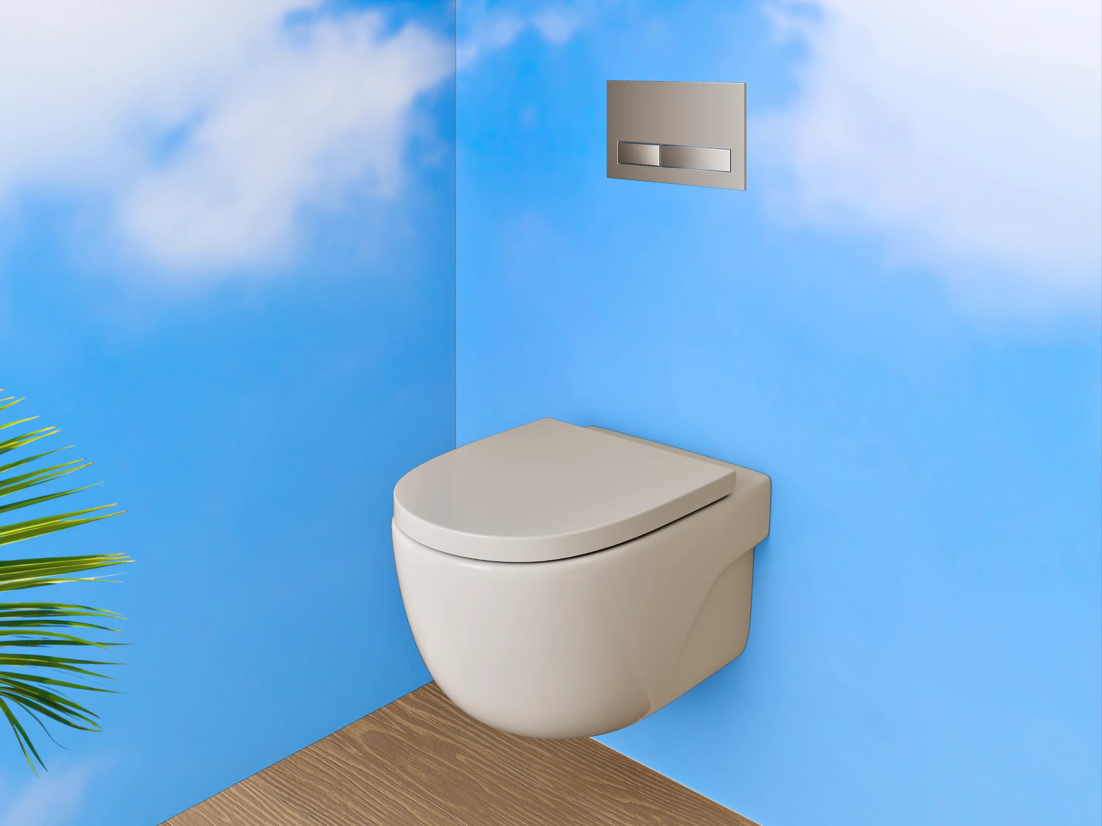WC-Rückwand - Sommerlicher Himmel mit Palmenblatt