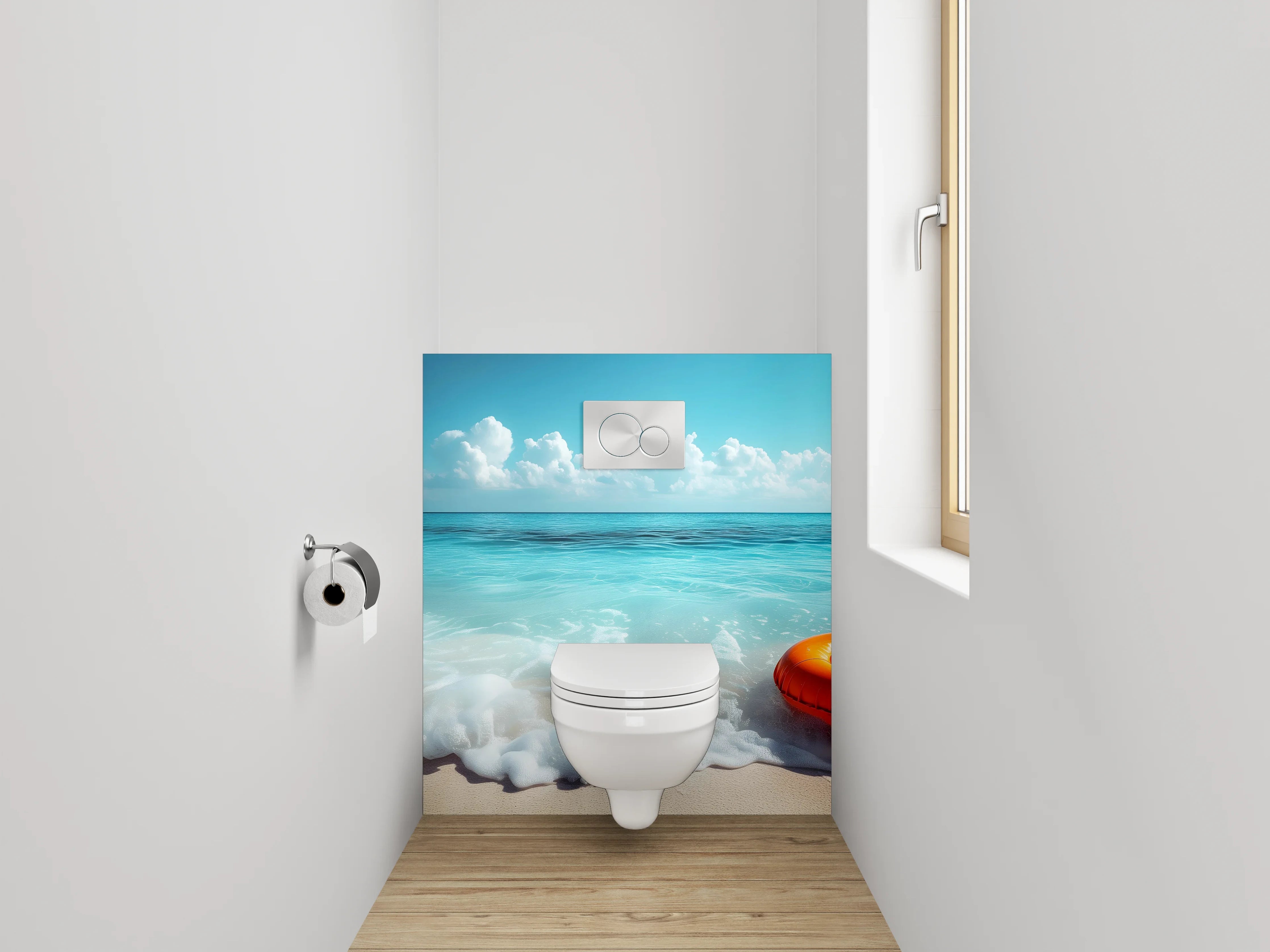 WC-Rückwand - Sommerliches Strandmotiv mit Rettungsring