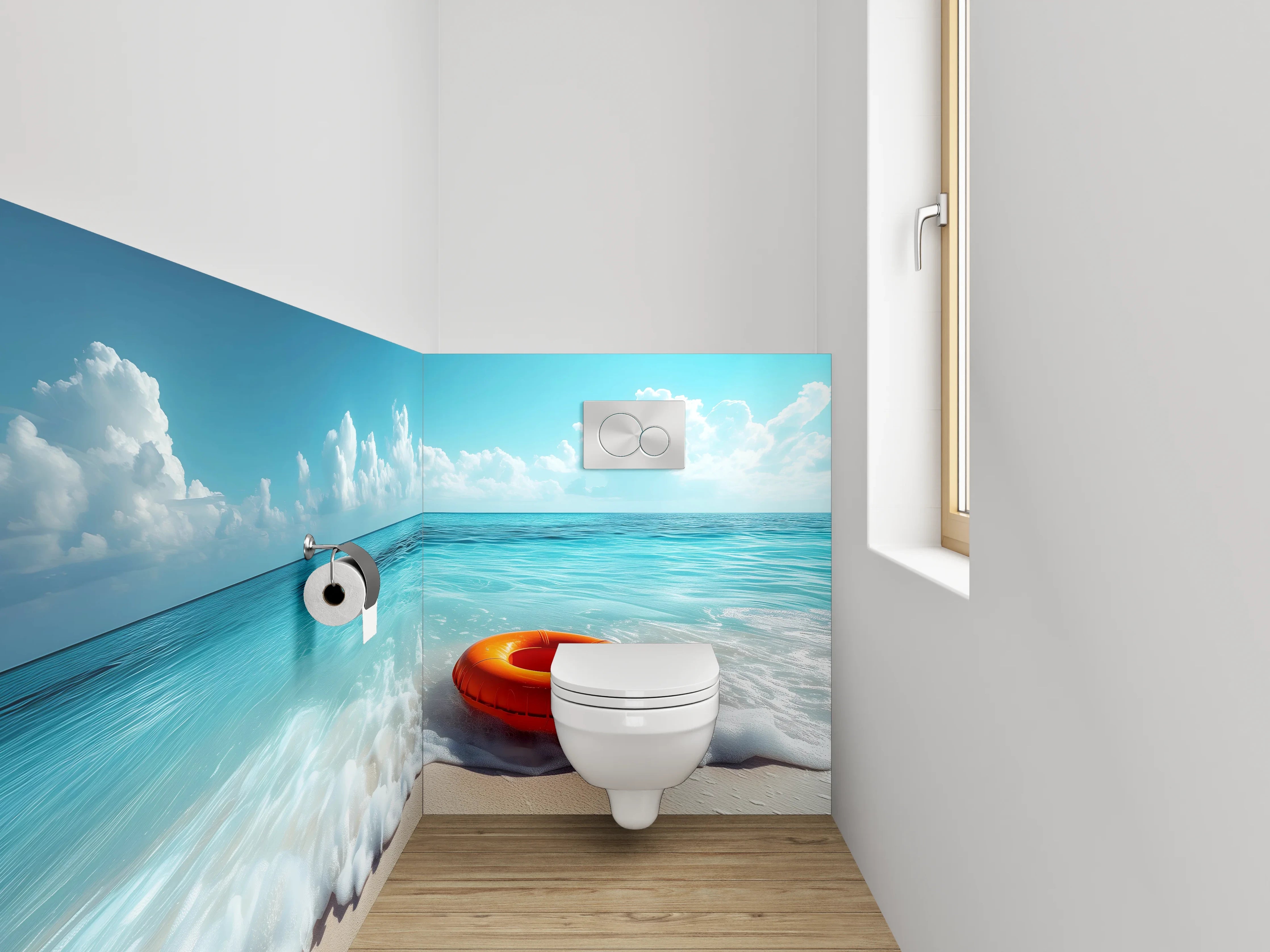 WC-Rückwand - Sommerliches Strandmotiv mit Rettungsring