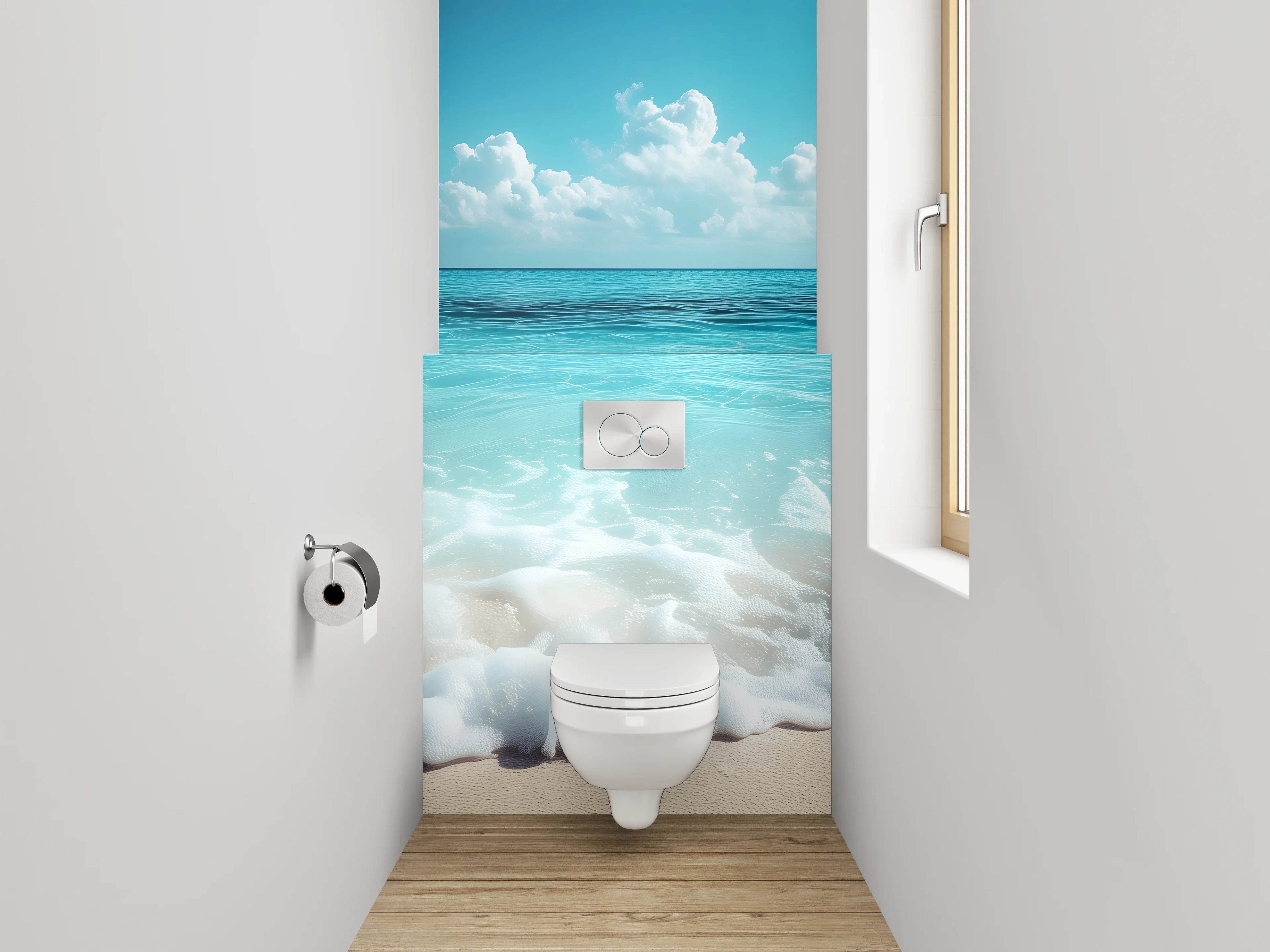 WC-Rückwand - Sommerliches Strandmotiv mit Rettungsring