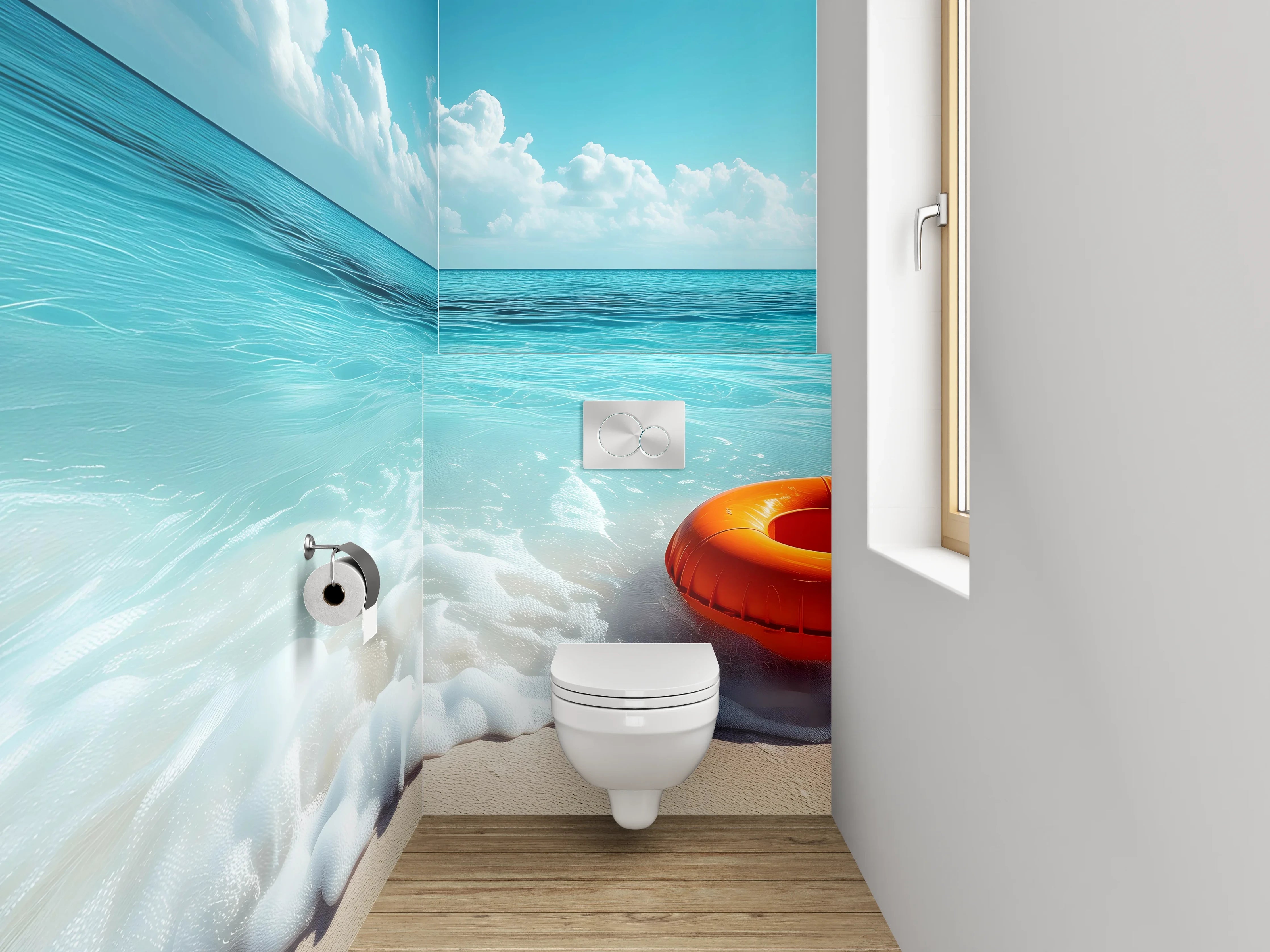 WC-Rückwand - Sommerliches Strandmotiv mit Rettungsring
