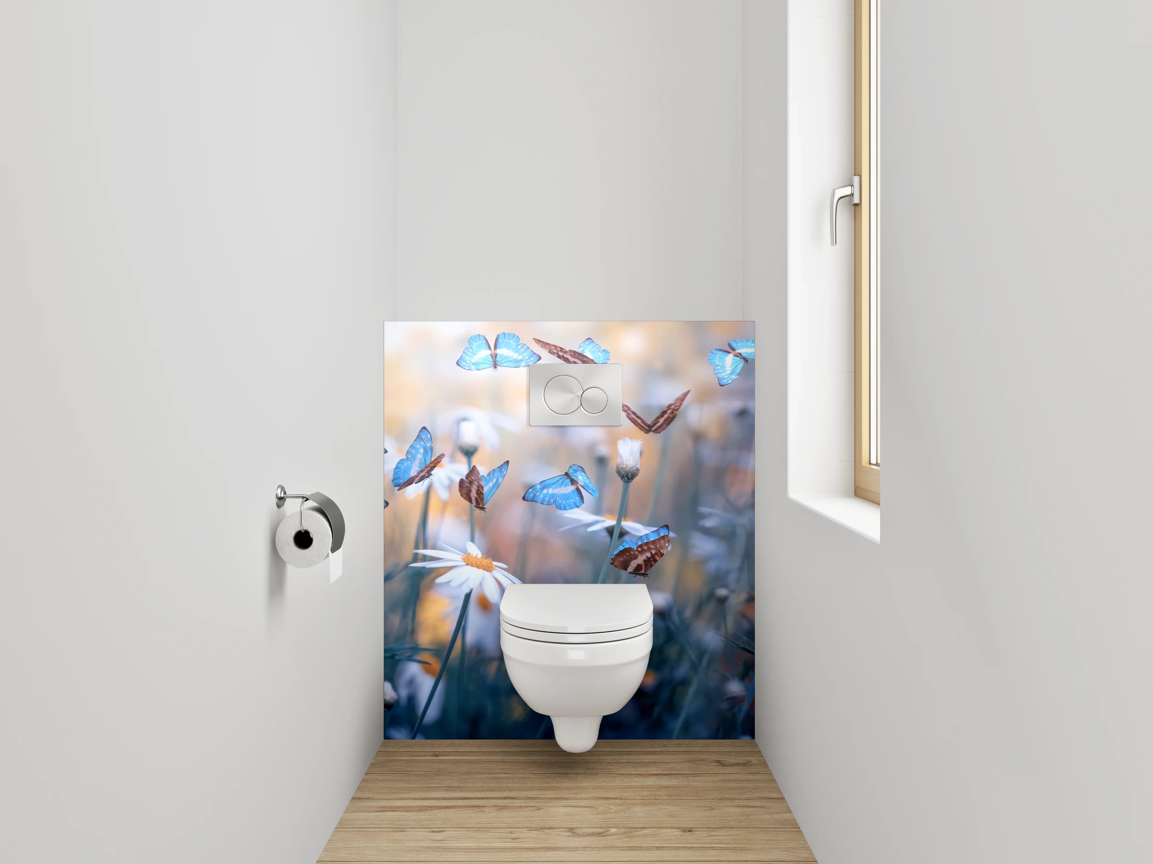WC-Rückwand - Sommerwiese mit blauen Schmetterlingen