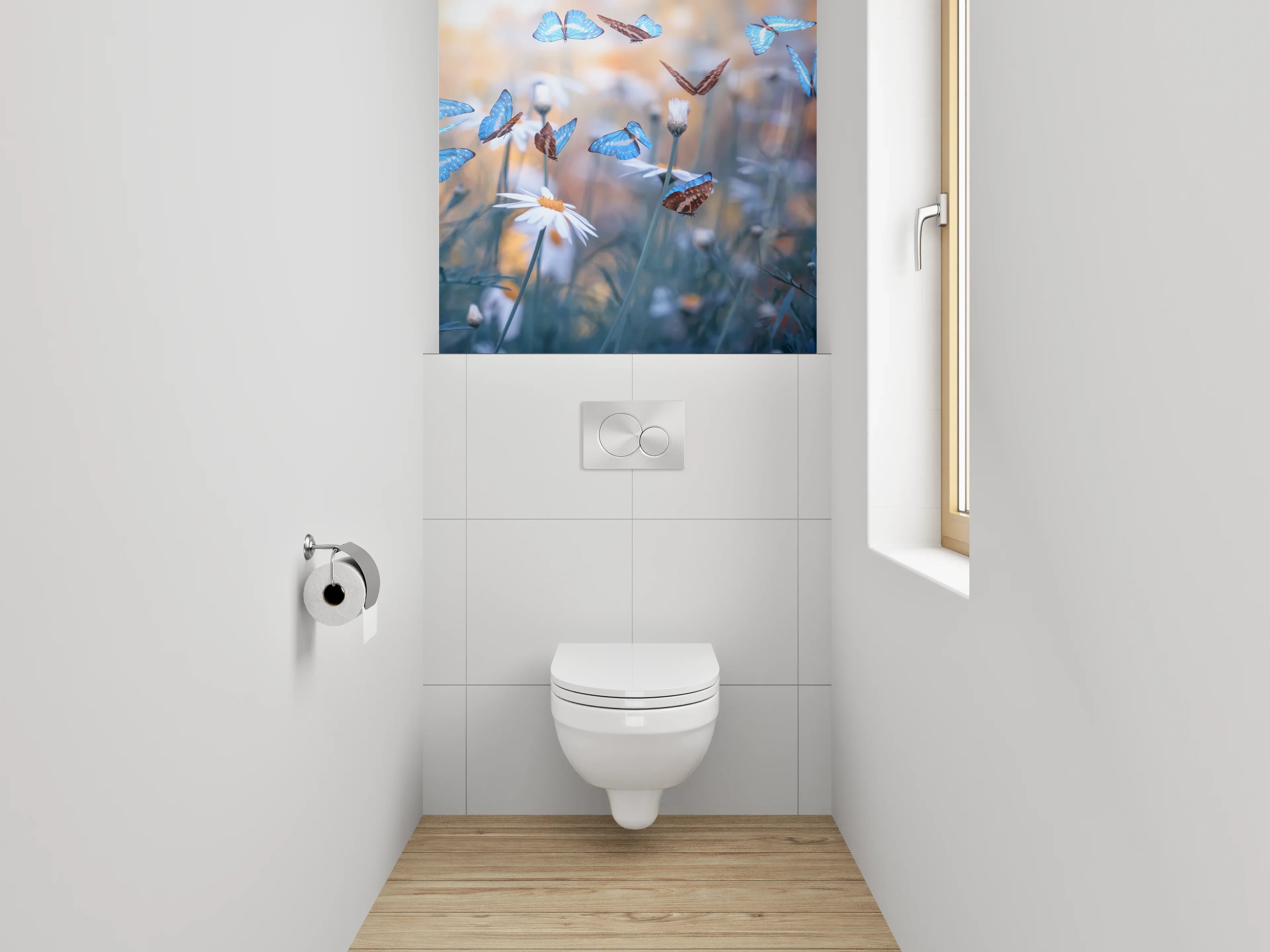 WC-Rückwand - Sommerwiese mit blauen Schmetterlingen