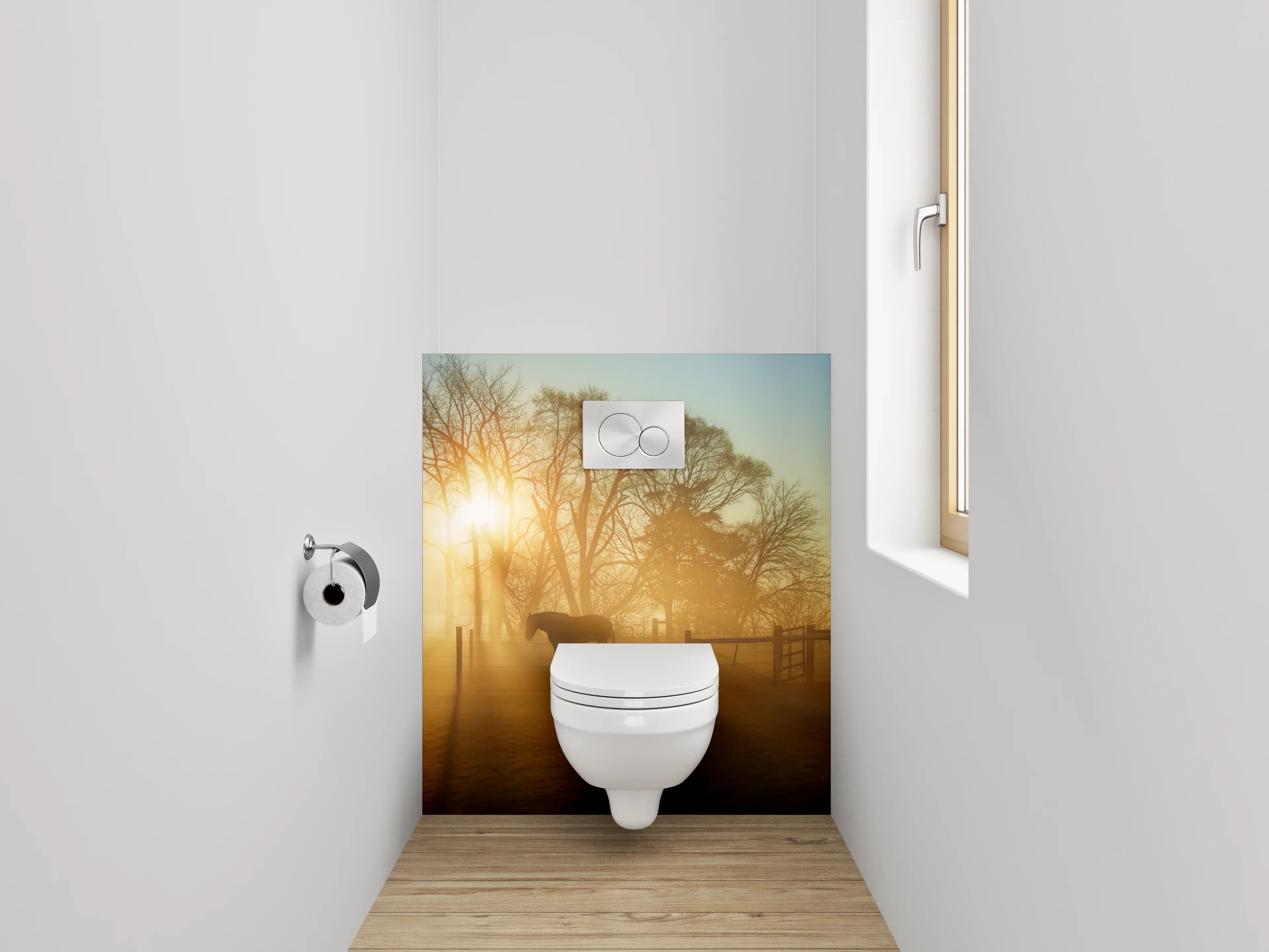 WC-Rückwand - Sonnenaufgang am Pferdehof