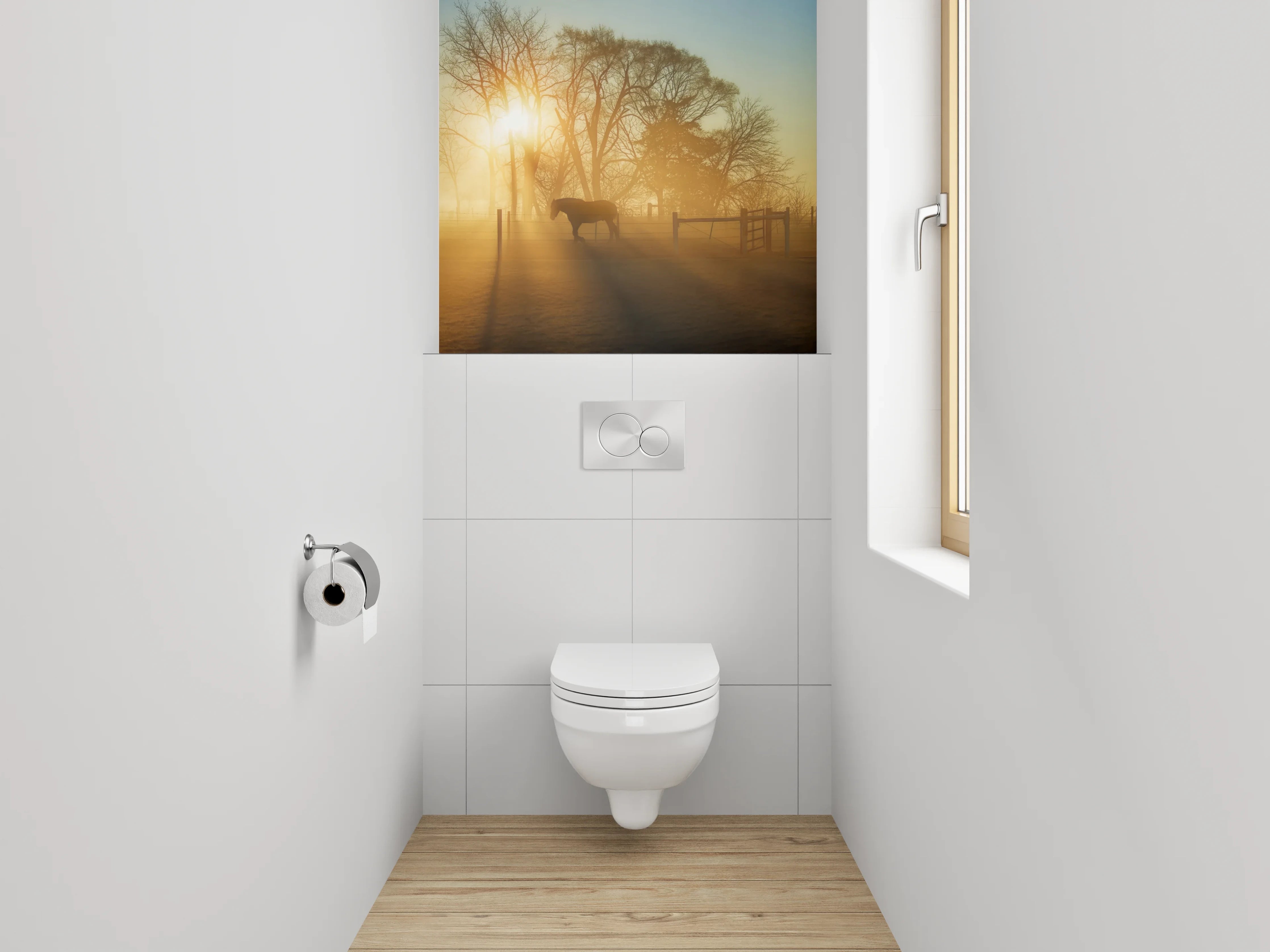 WC-Rückwand - Sonnenaufgang am Pferdehof