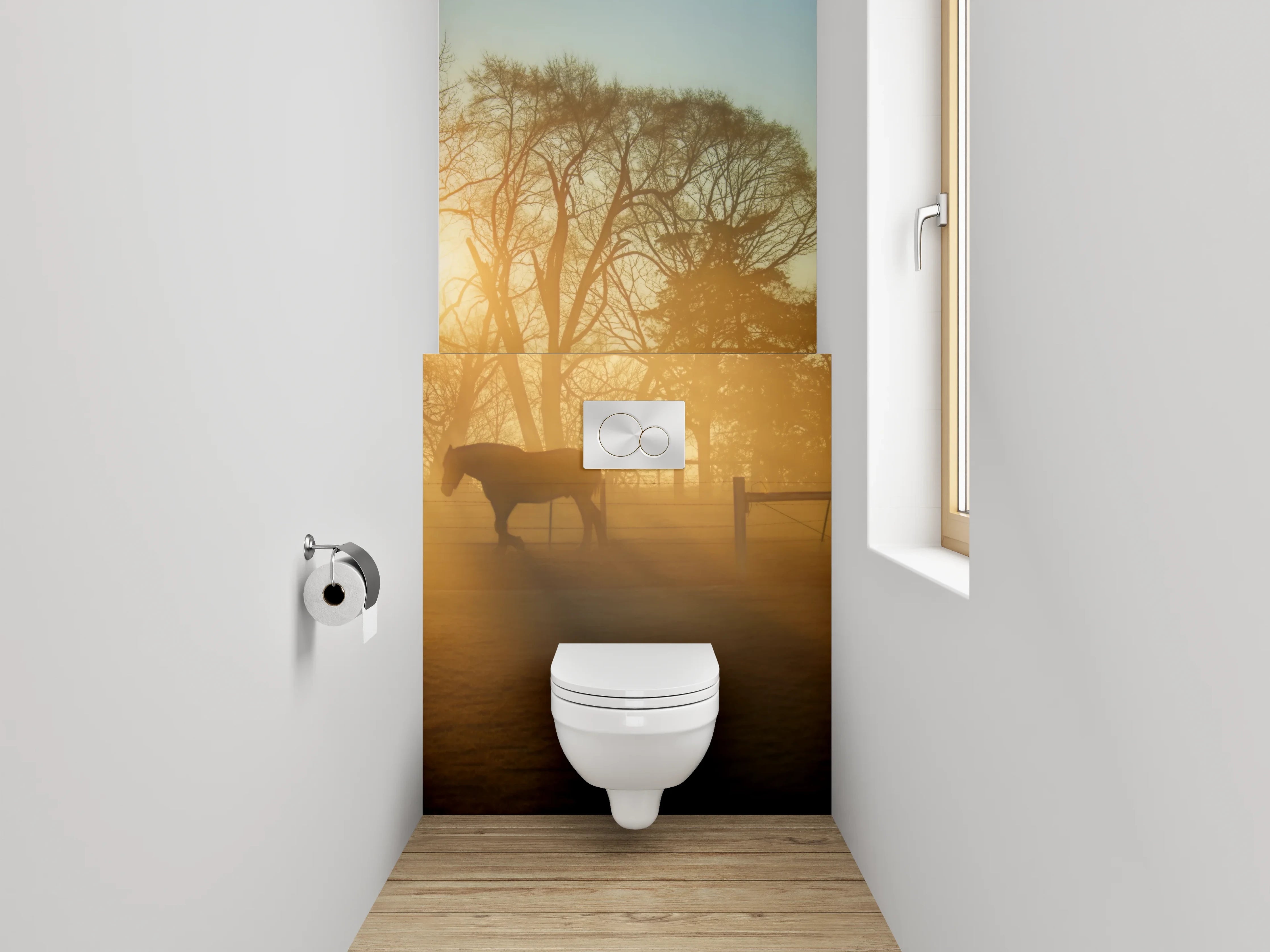 WC-Rückwand - Sonnenaufgang am Pferdehof