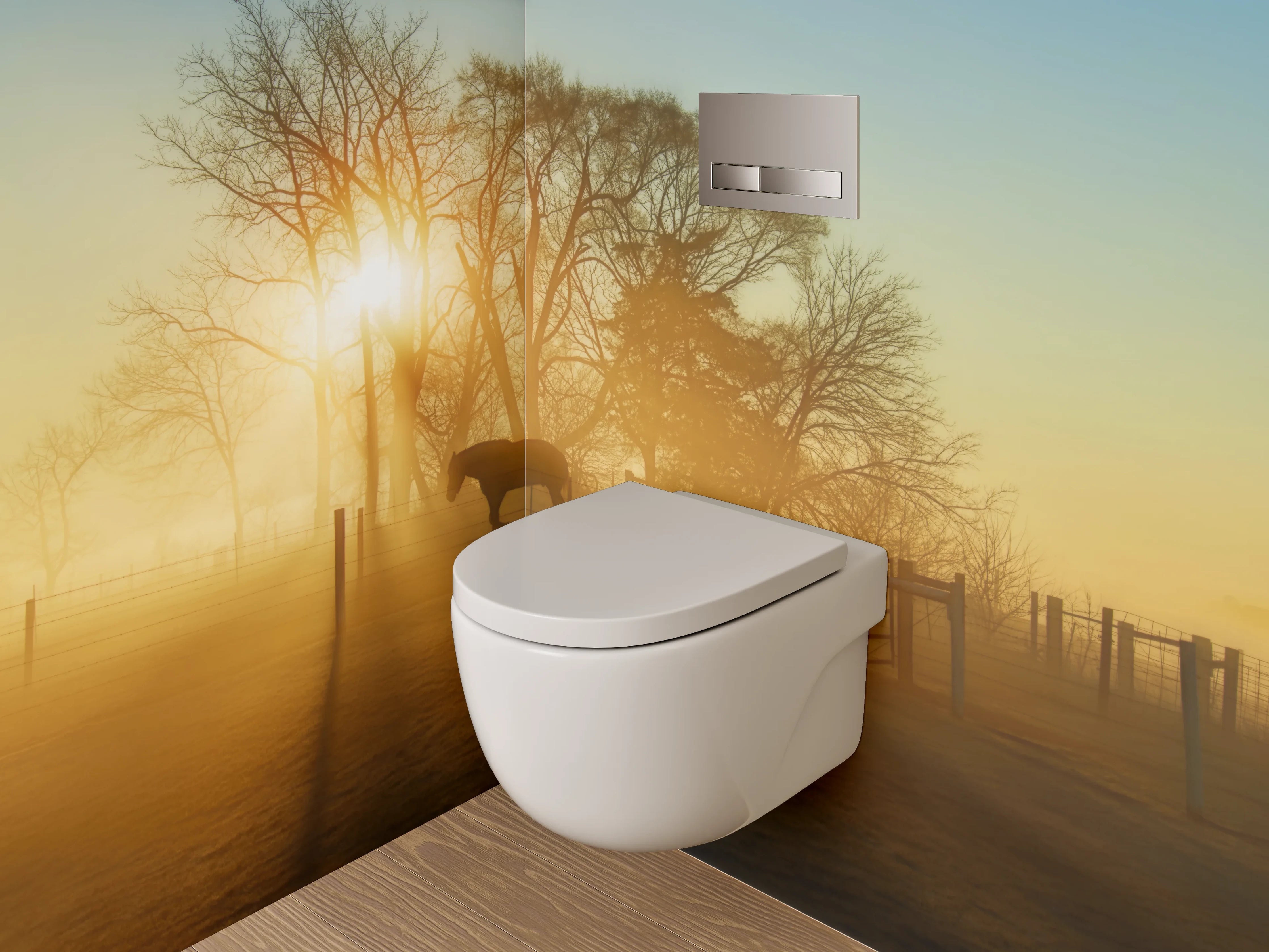 WC-Rückwand - Sonnenaufgang am Pferdehof
