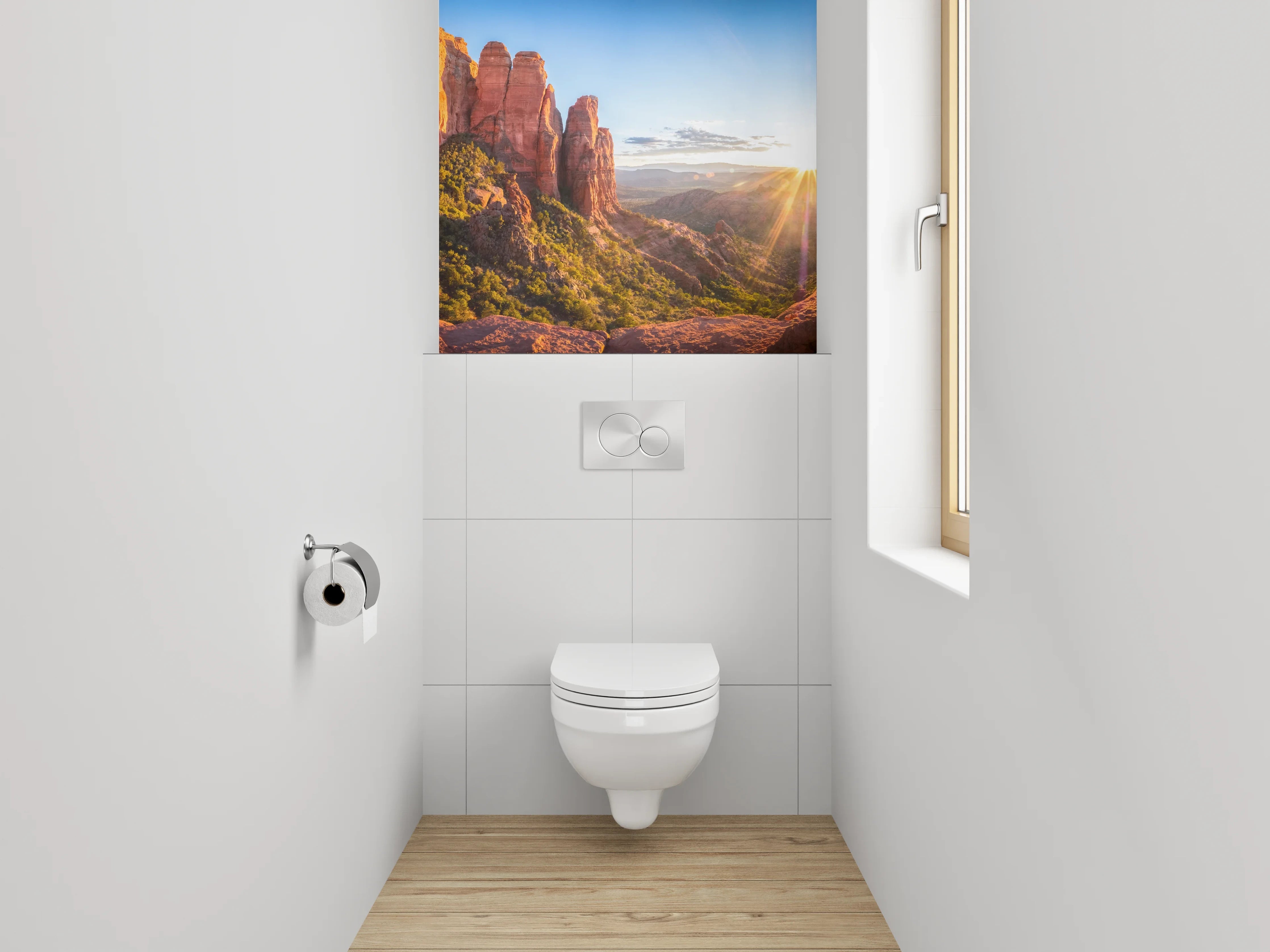 WC-Rückwand - Sonnenaufgang im Felsental Panorama