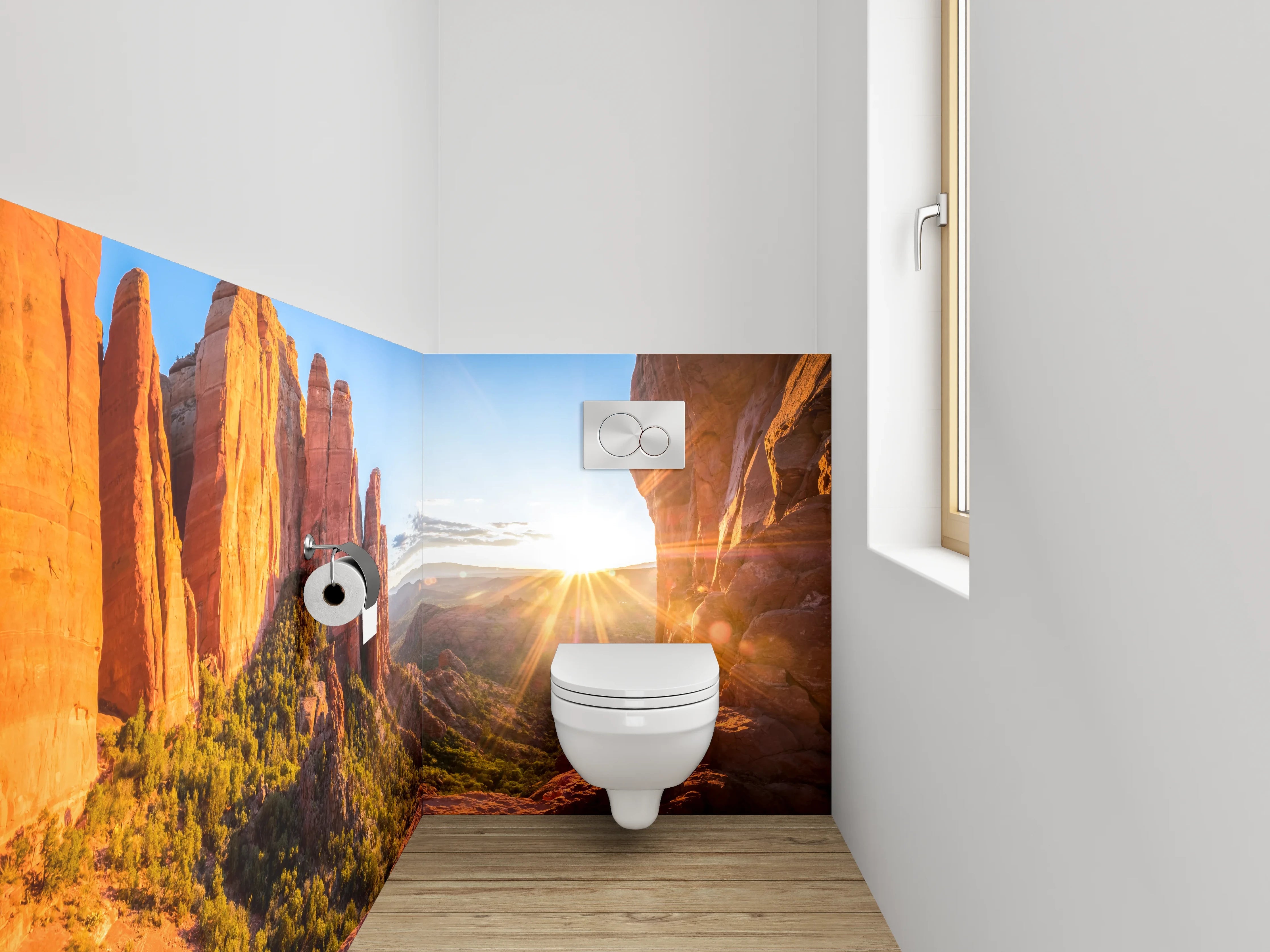 WC-Rückwand - Sonnenaufgang im Felsental Panorama