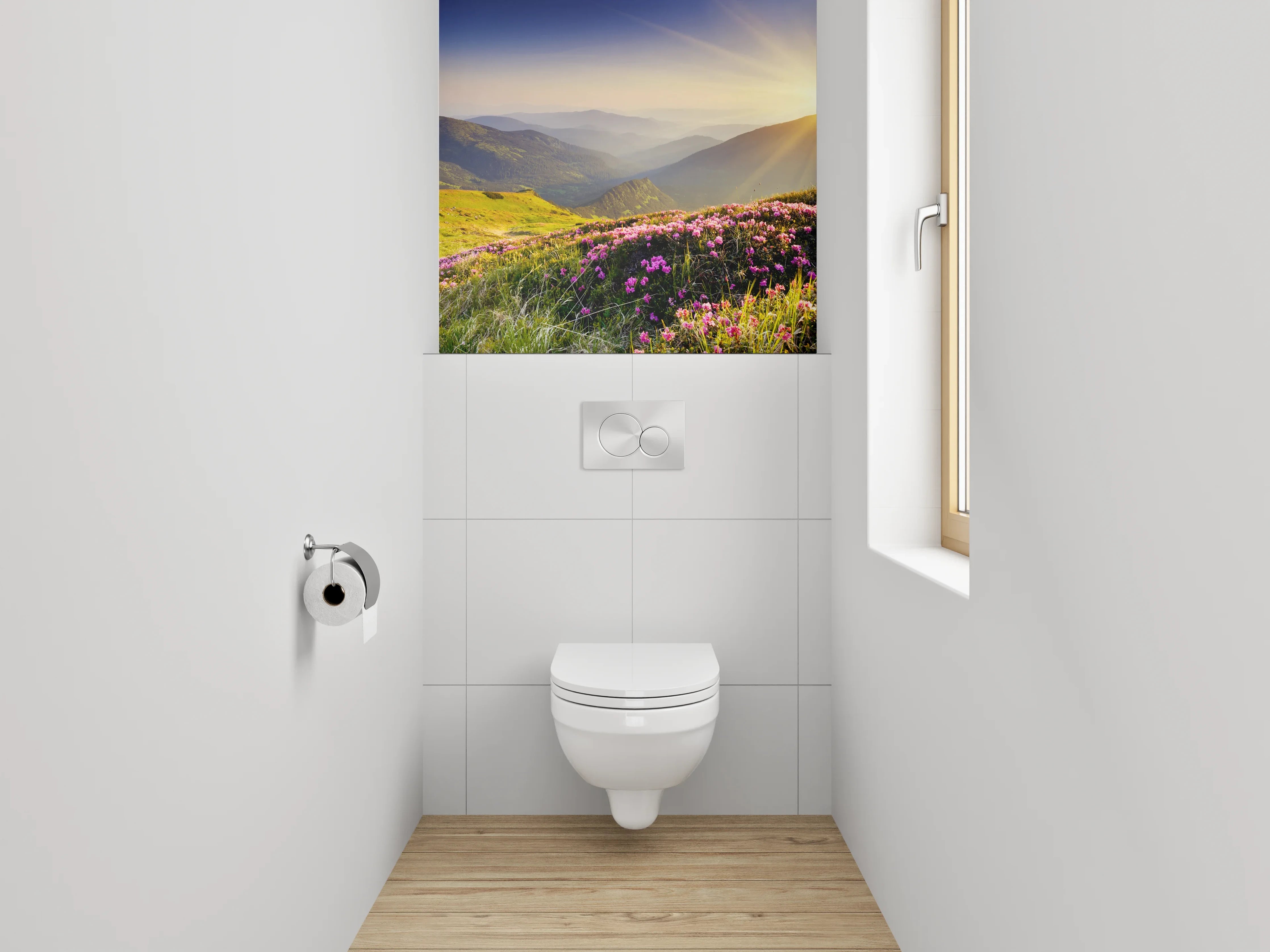 WC-Rückwand - Sonnenaufgang in den Bergwiesen