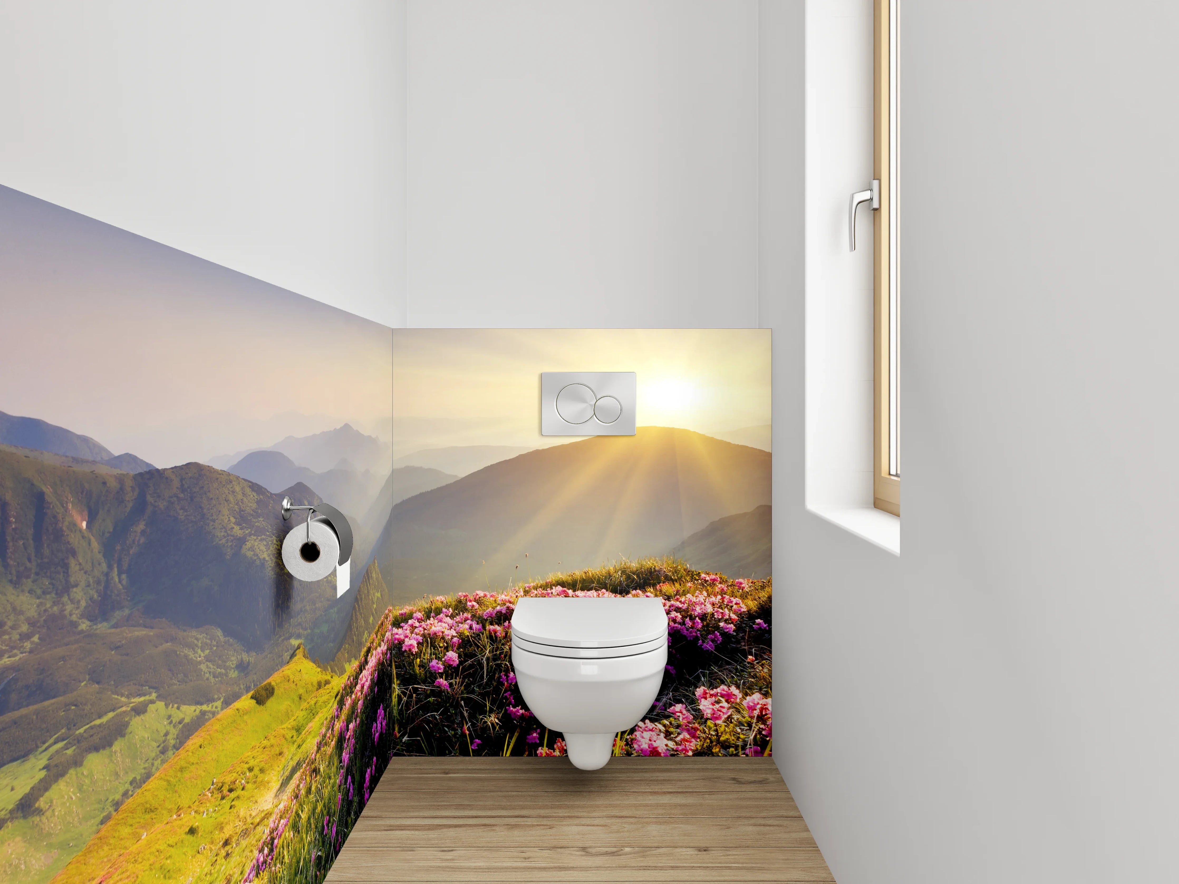 WC-Rückwand - Sonnenaufgang in den Bergwiesen
