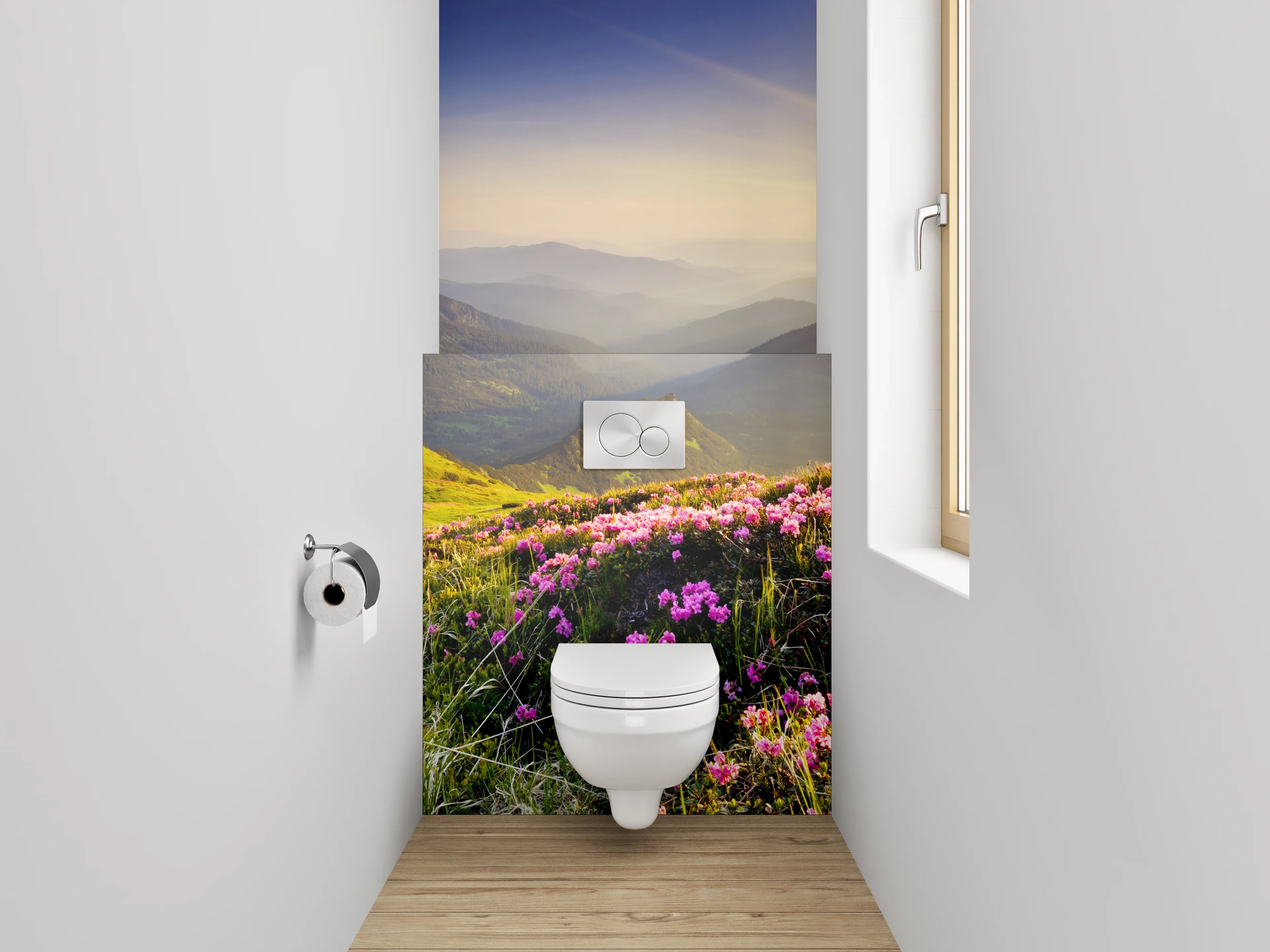 WC-Rückwand - Sonnenaufgang in den Bergwiesen