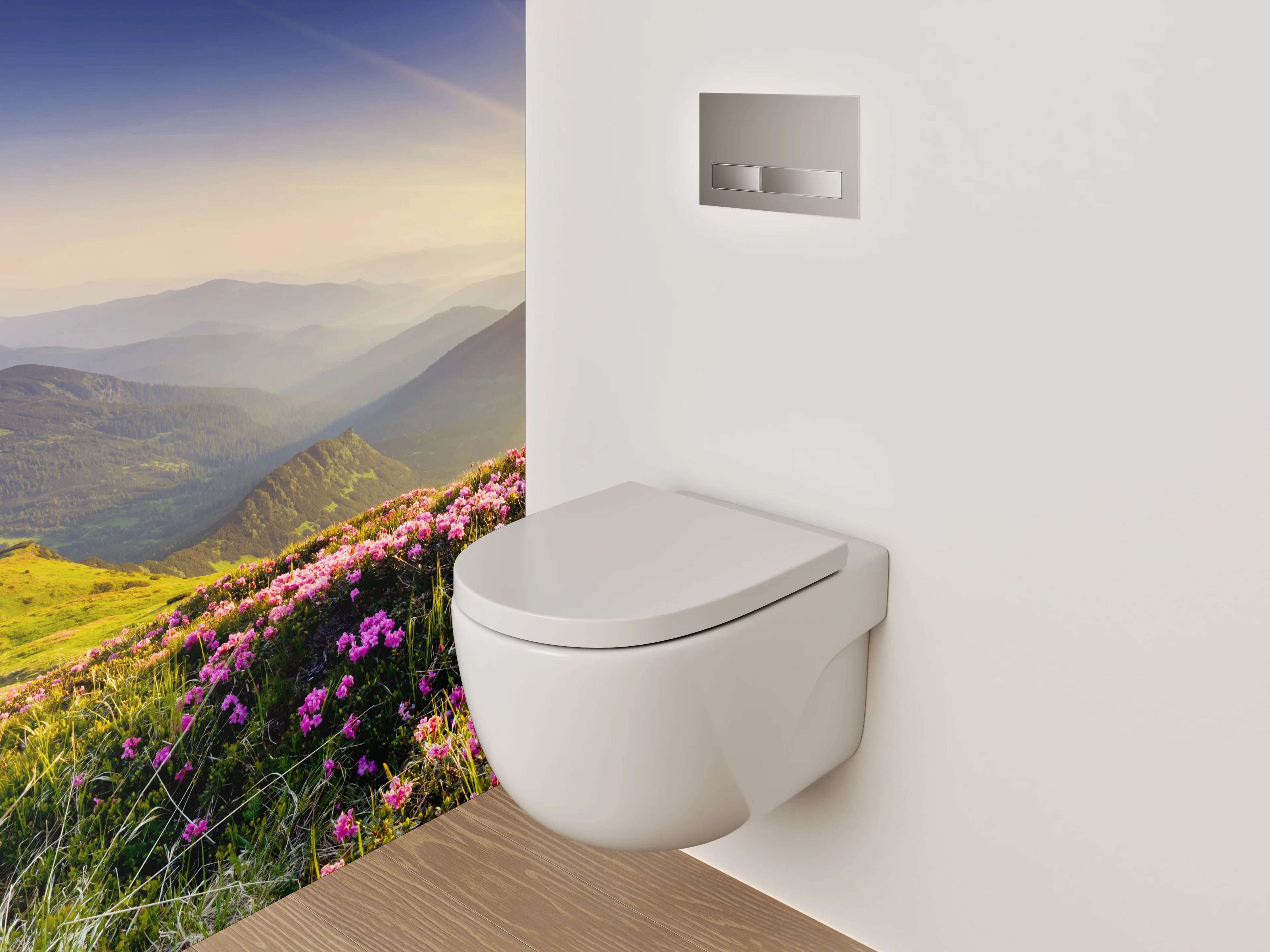 WC-Rückwand - Sonnenaufgang in den Bergwiesen