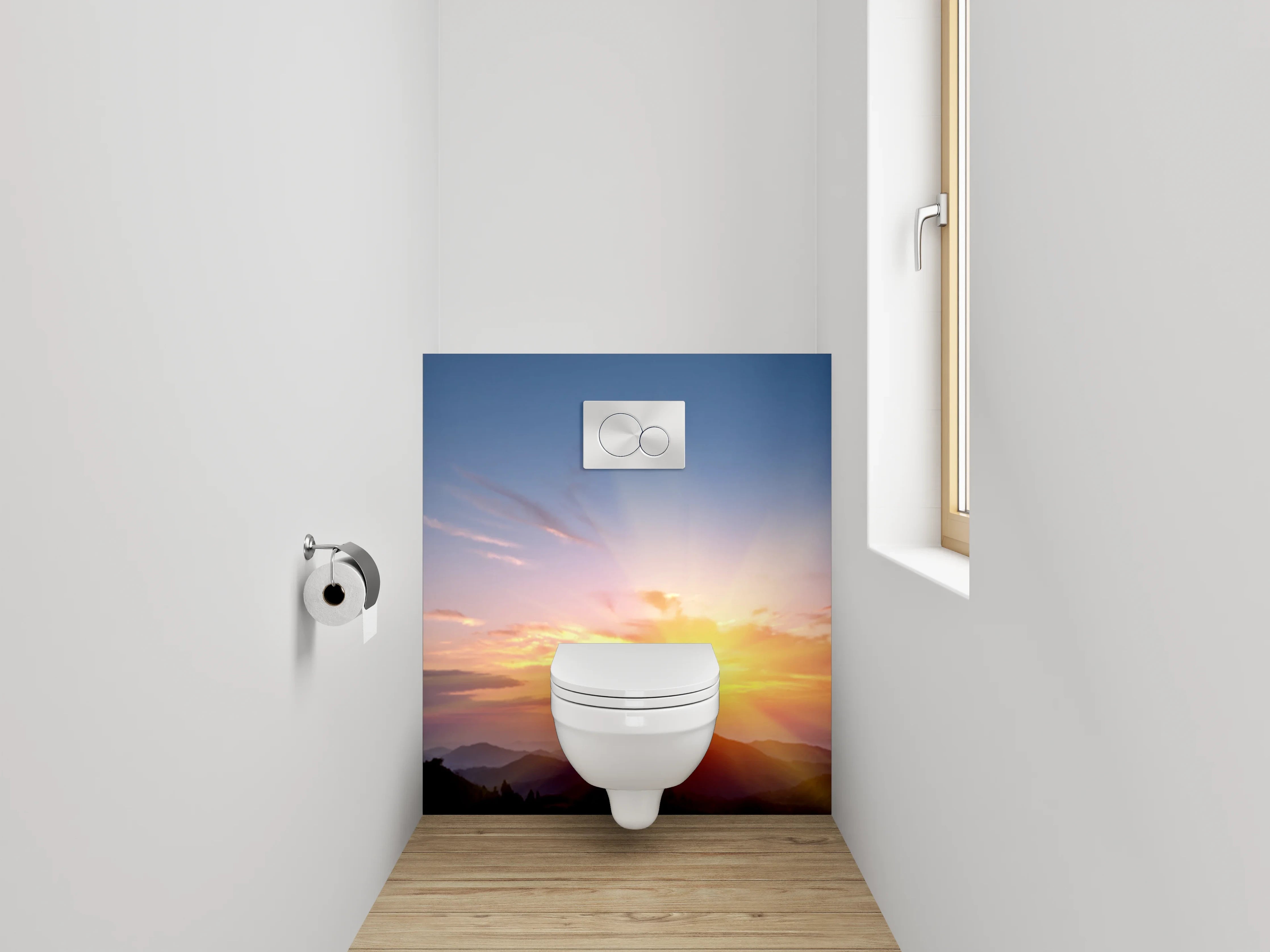 WC-Rückwand - Sonnenaufgang über Bergen Landschaft Natur