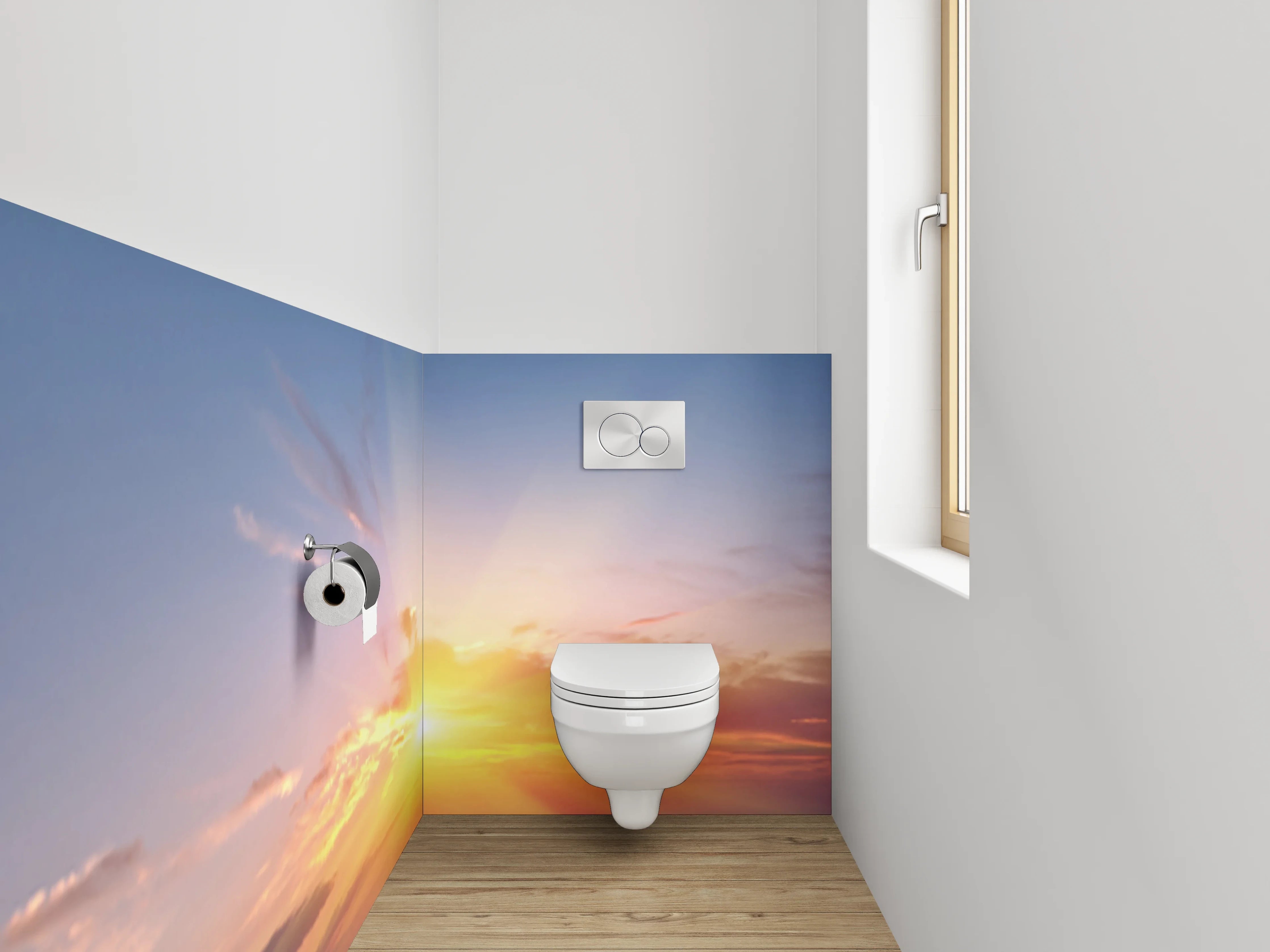 WC-Rückwand - Sonnenaufgang über Bergen Landschaft Natur