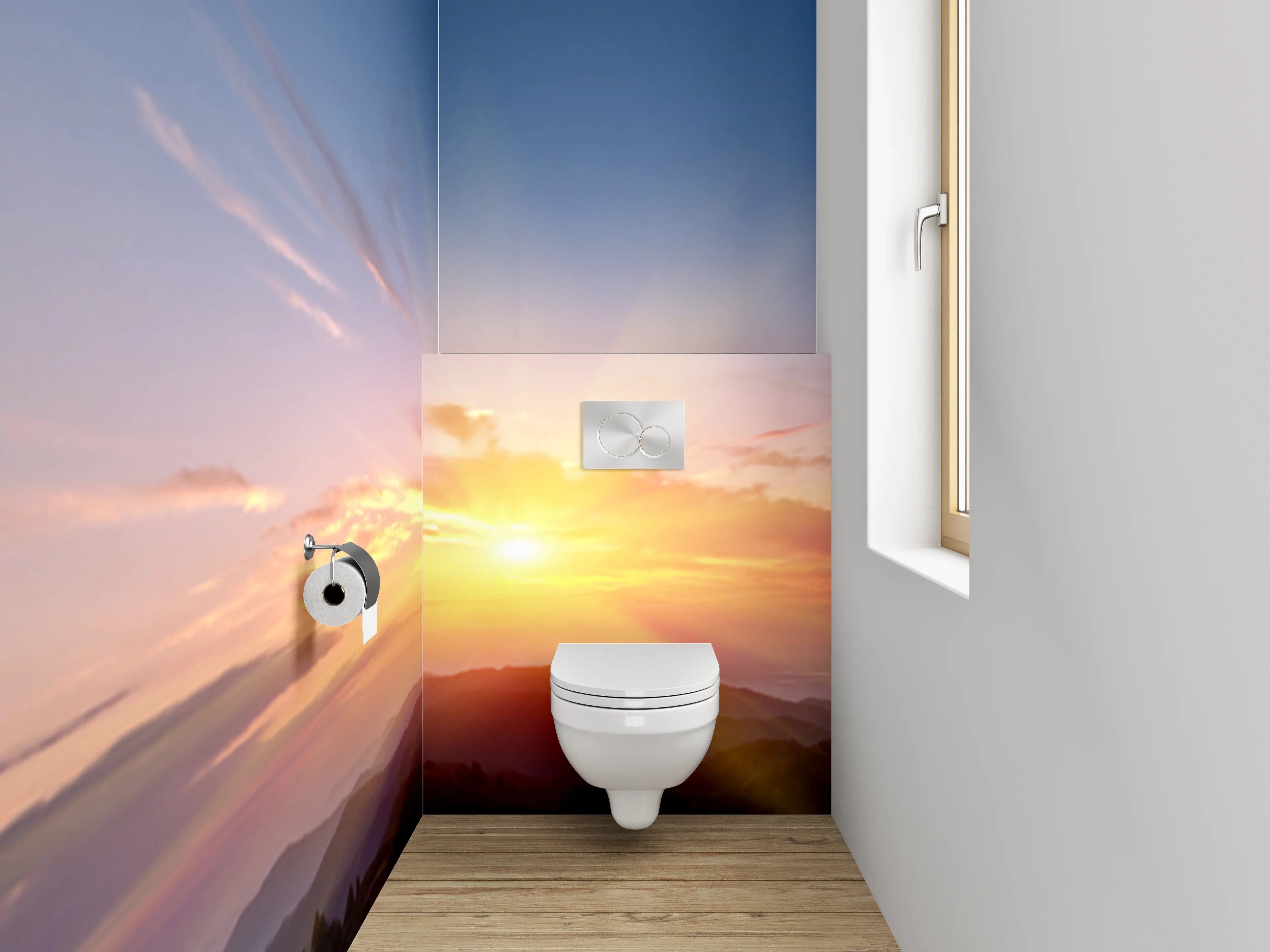 WC-Rückwand - Sonnenaufgang über Bergen Landschaft Natur
