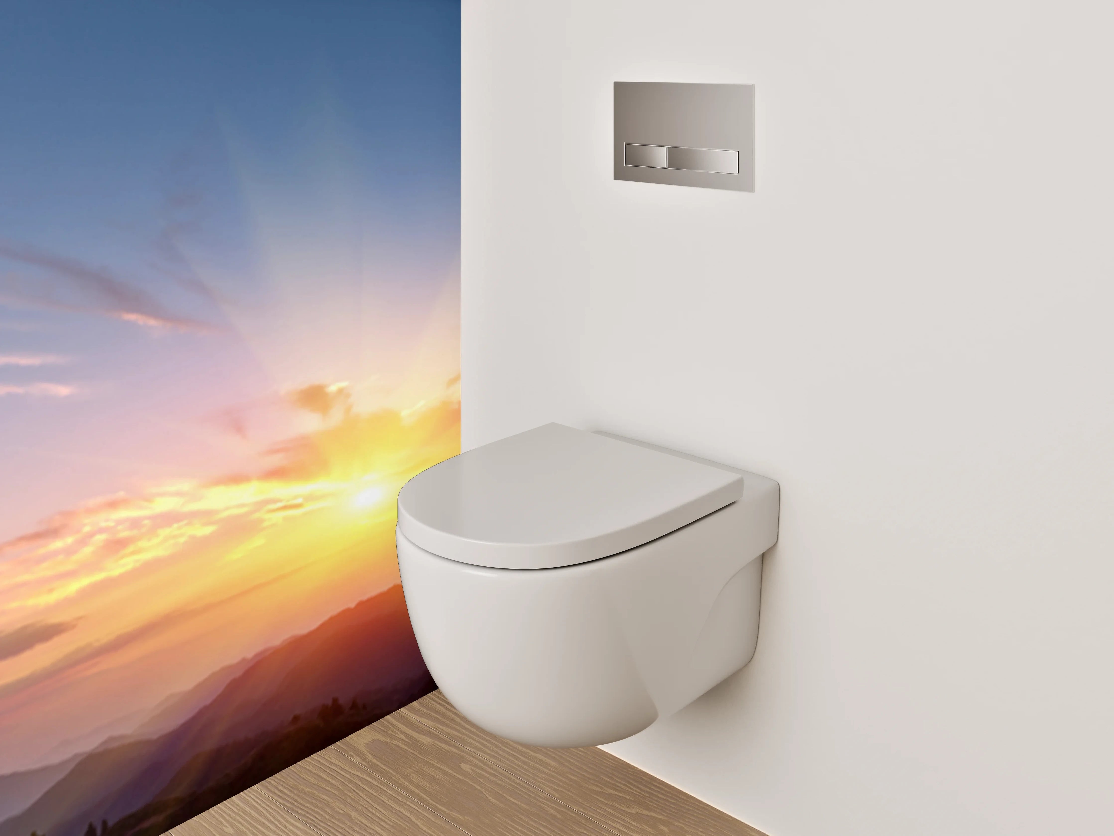 WC-Rückwand - Sonnenaufgang über Bergen Landschaft Natur