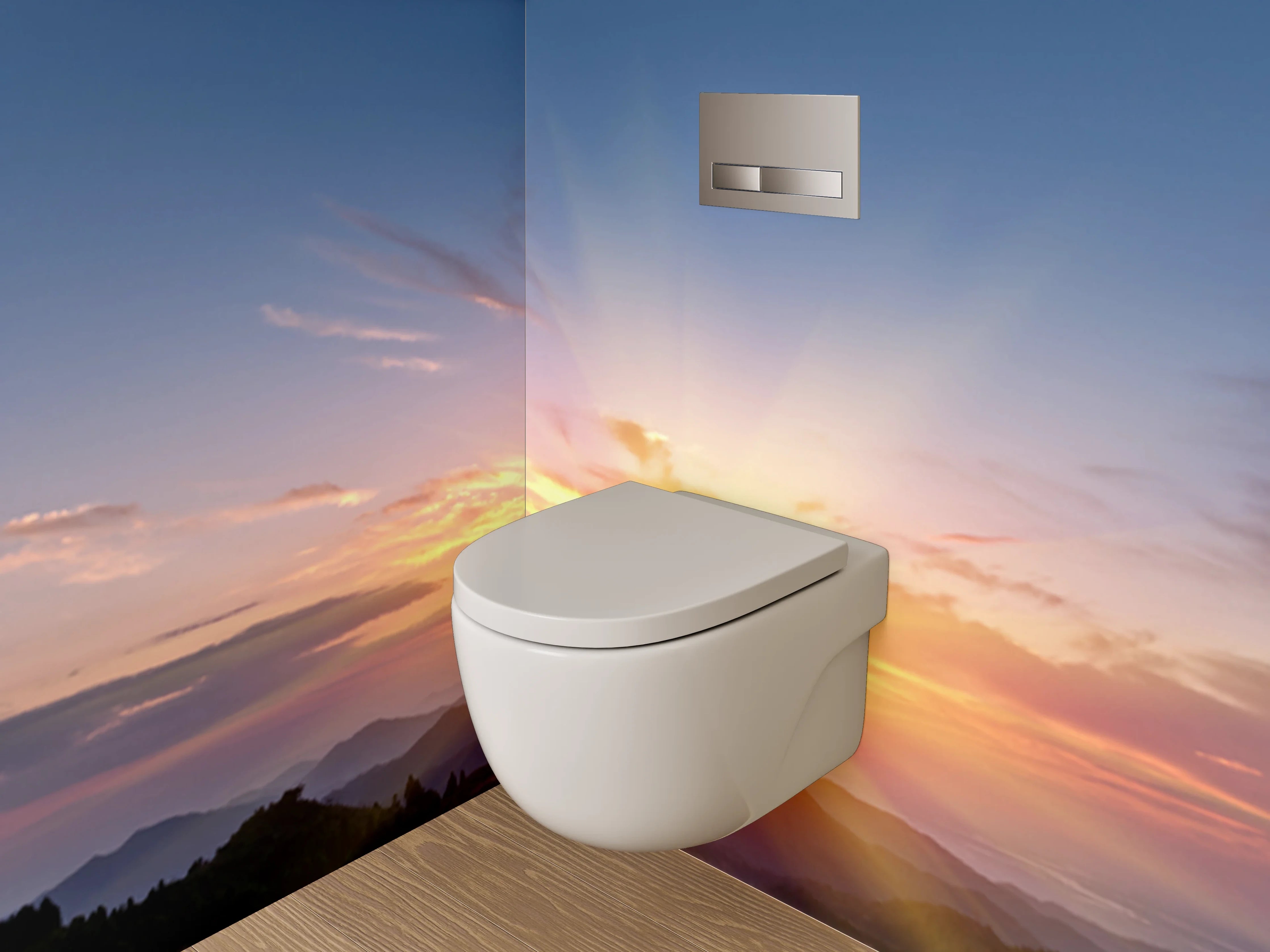 WC-Rückwand - Sonnenaufgang über Bergen Landschaft Natur