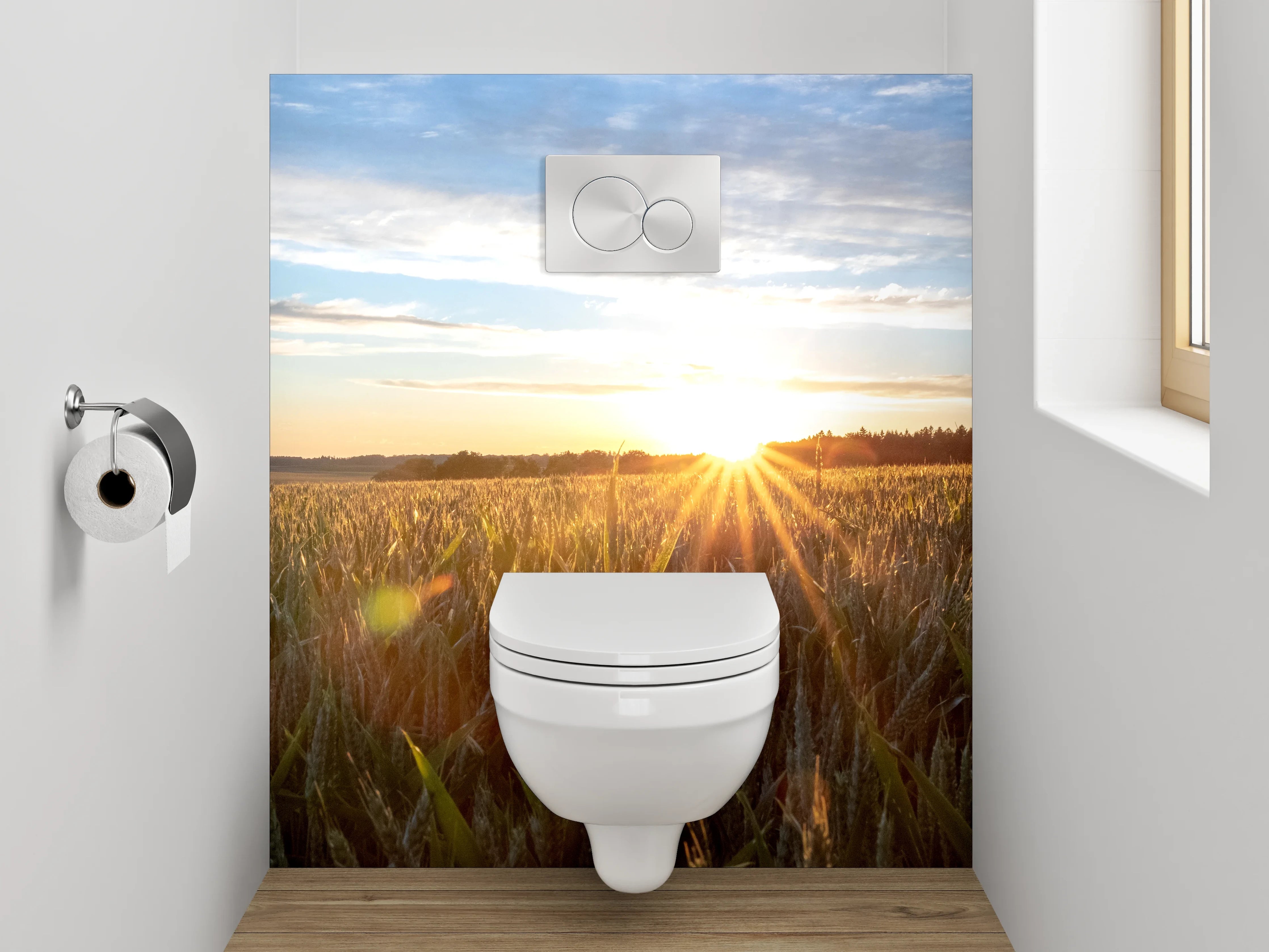 WC-Rückwand - Sonnenaufgang über Getreidefeld Panorama