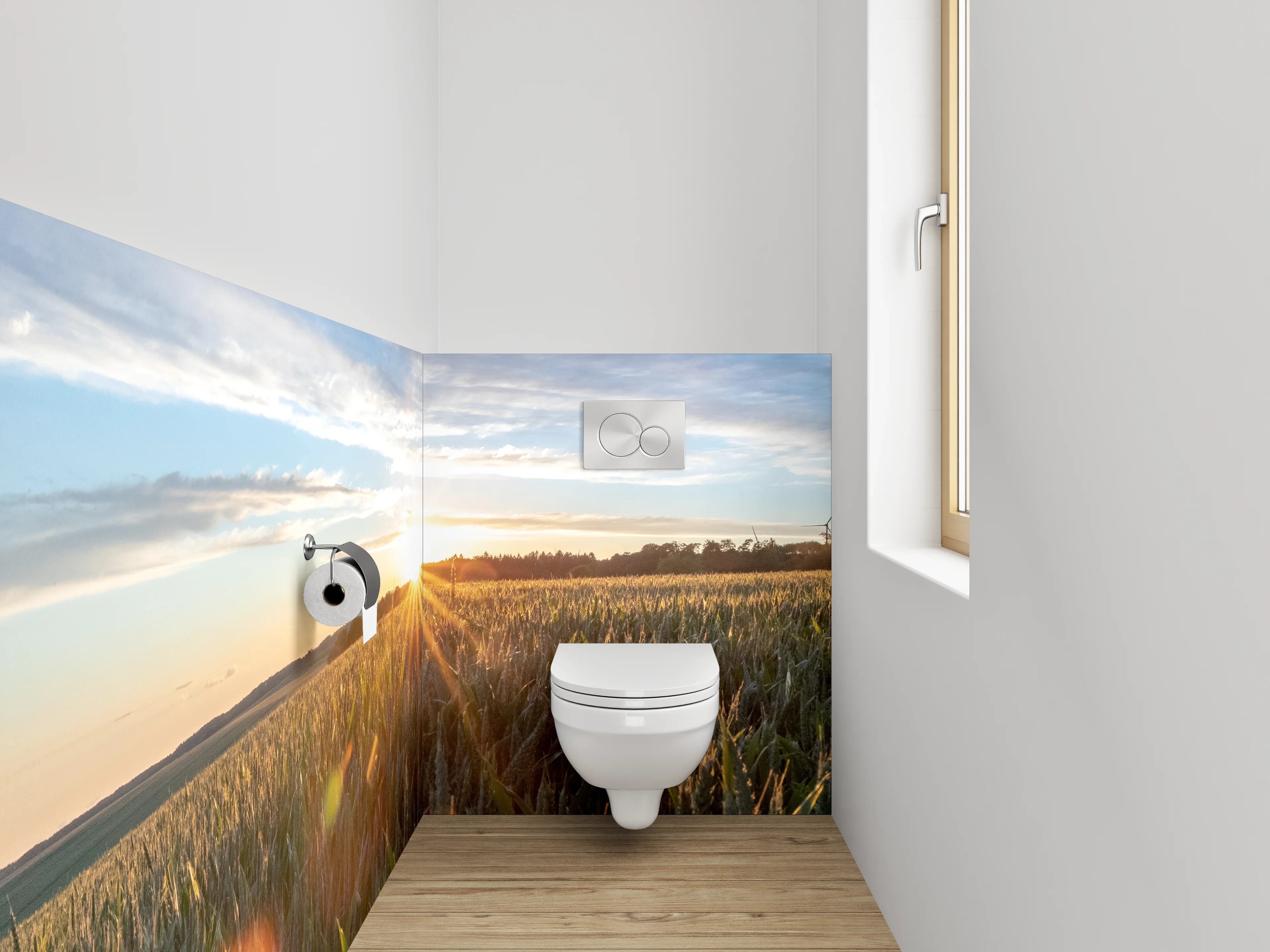 WC-Rückwand - Sonnenaufgang über Getreidefeld Panorama