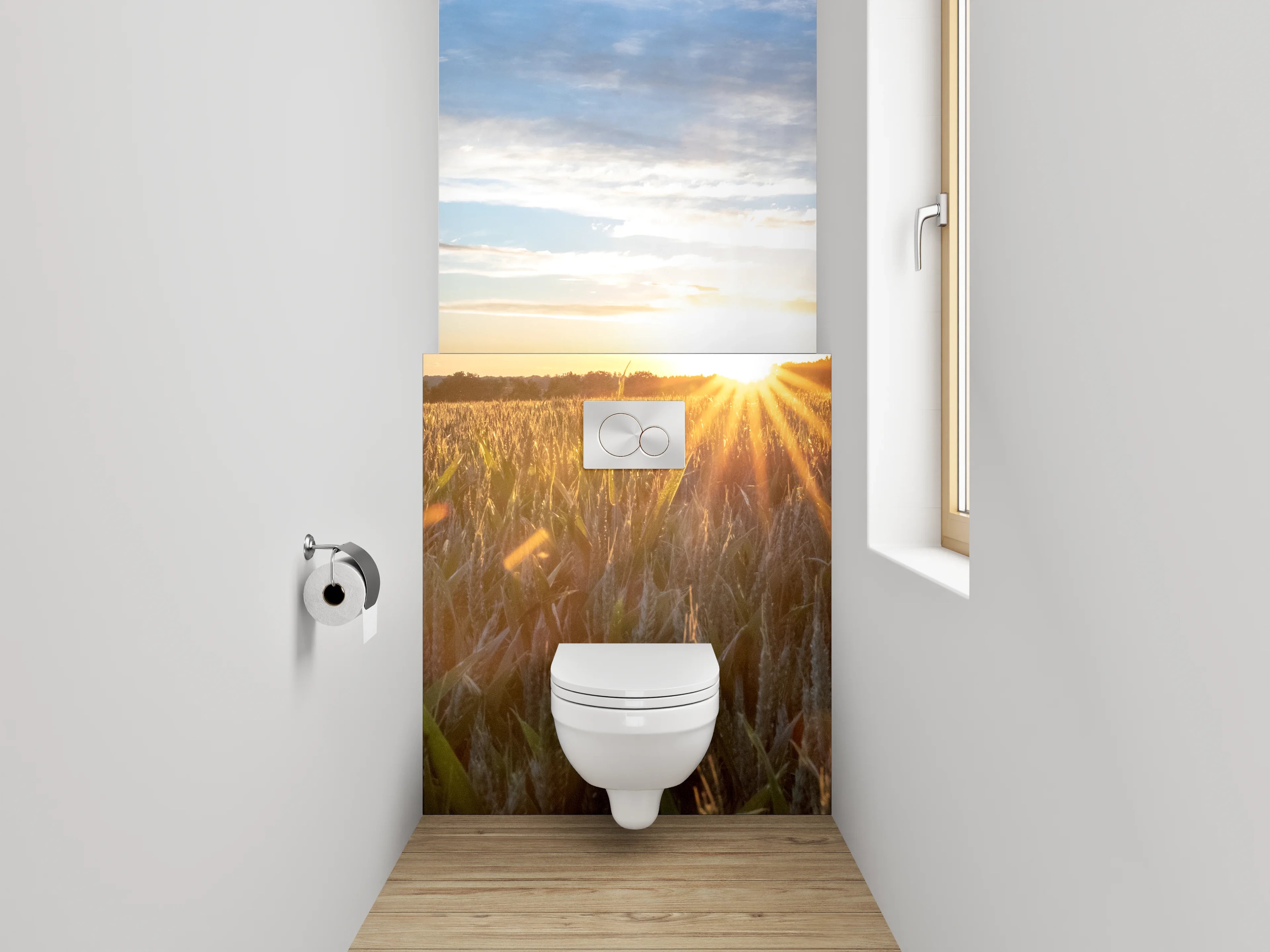 WC-Rückwand - Sonnenaufgang über Getreidefeld Panorama