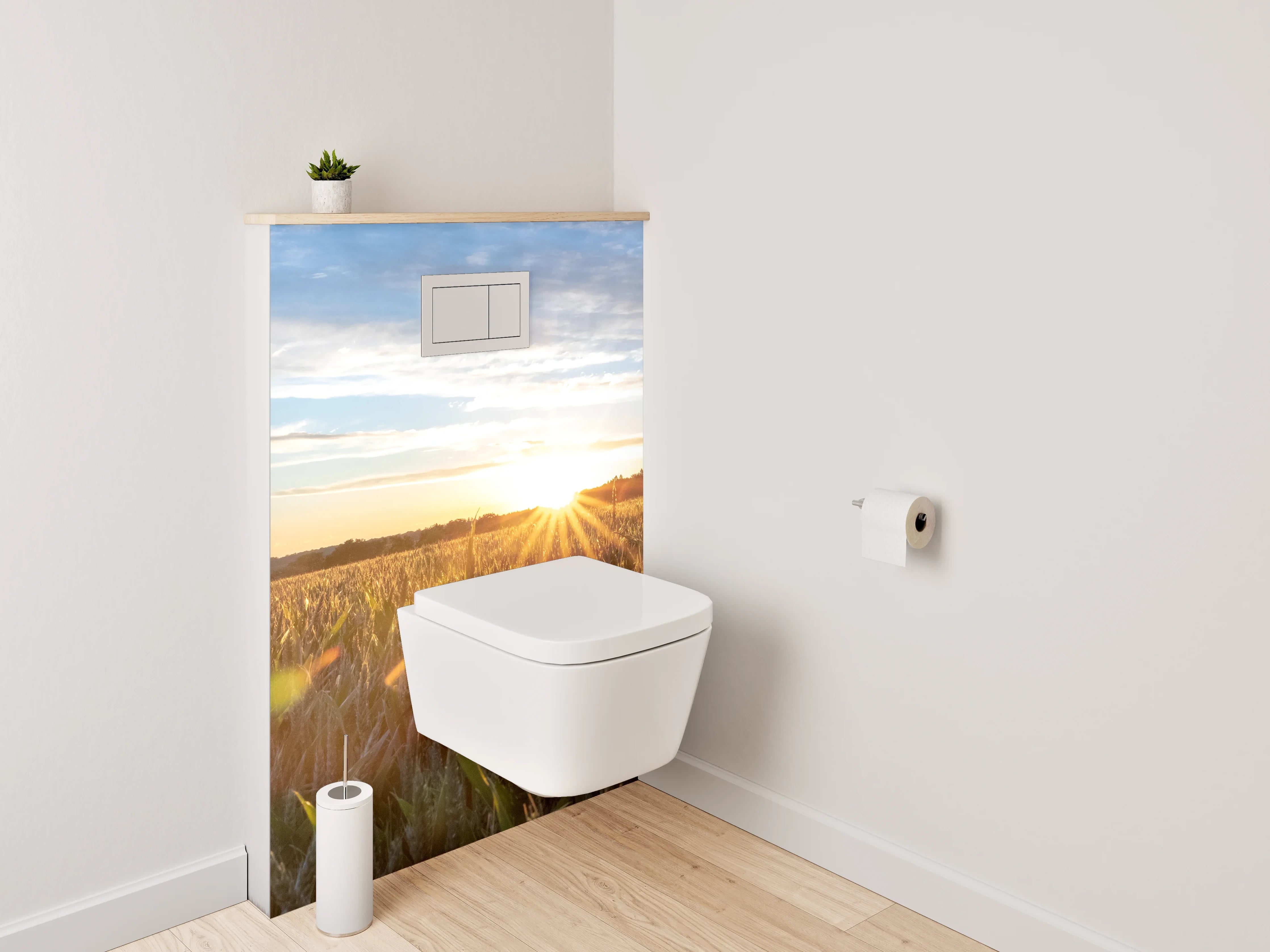 WC-Rückwand - Sonnenaufgang über Getreidefeld Panorama