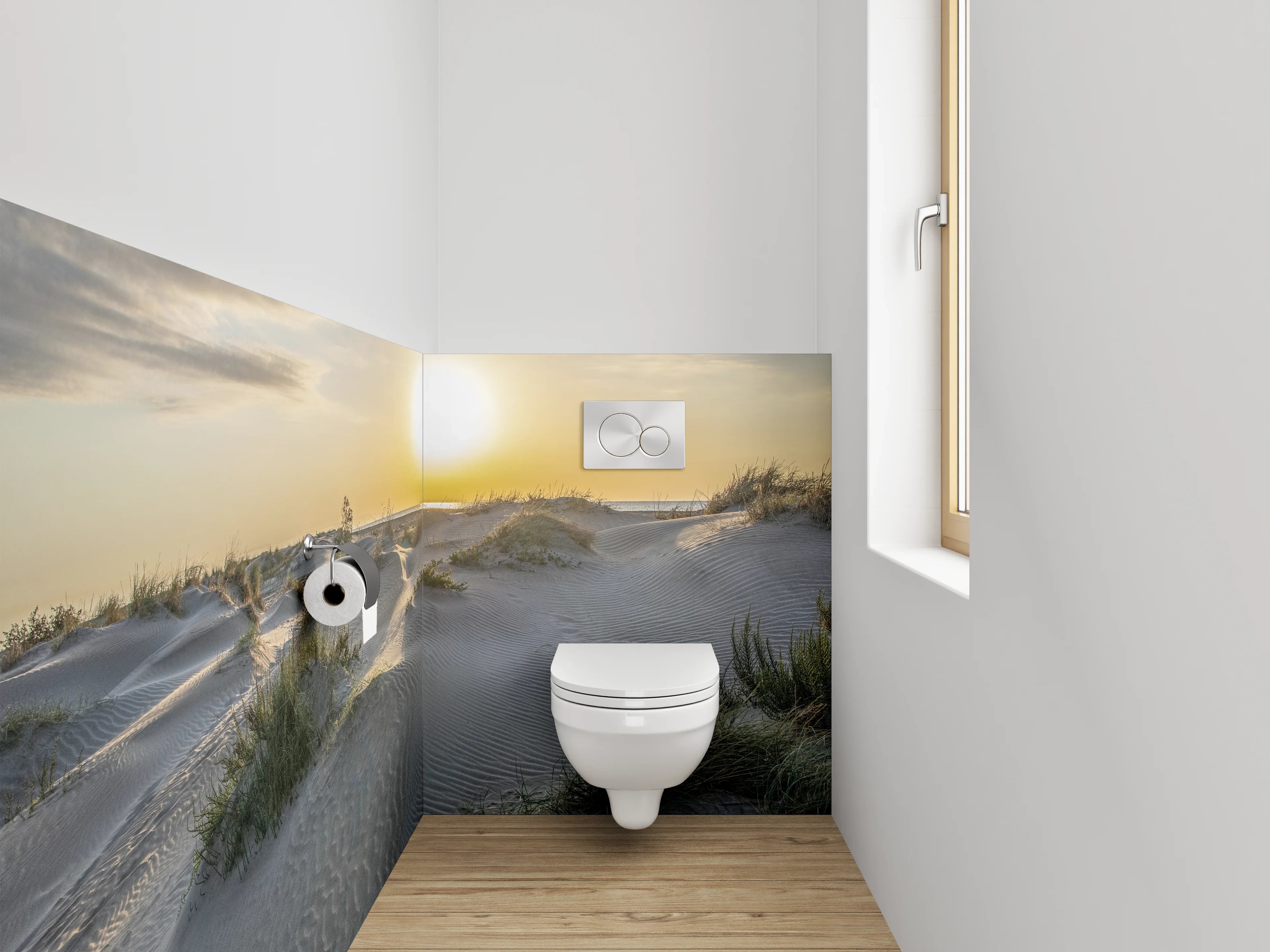 WC-Rückwand - Sonnenaufgang über Sanddünen Küste