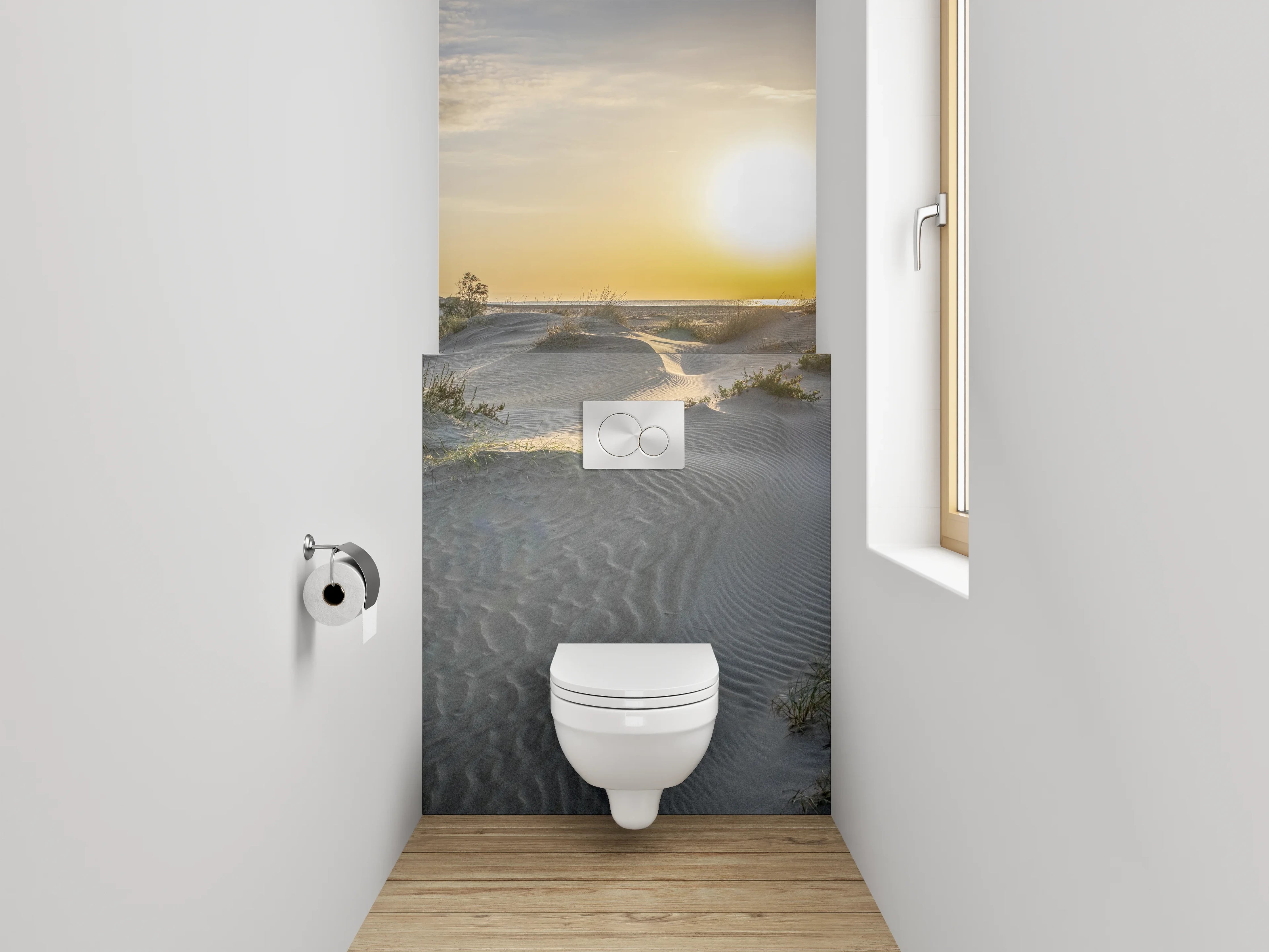 WC-Rückwand - Sonnenaufgang über Sanddünen Küste
