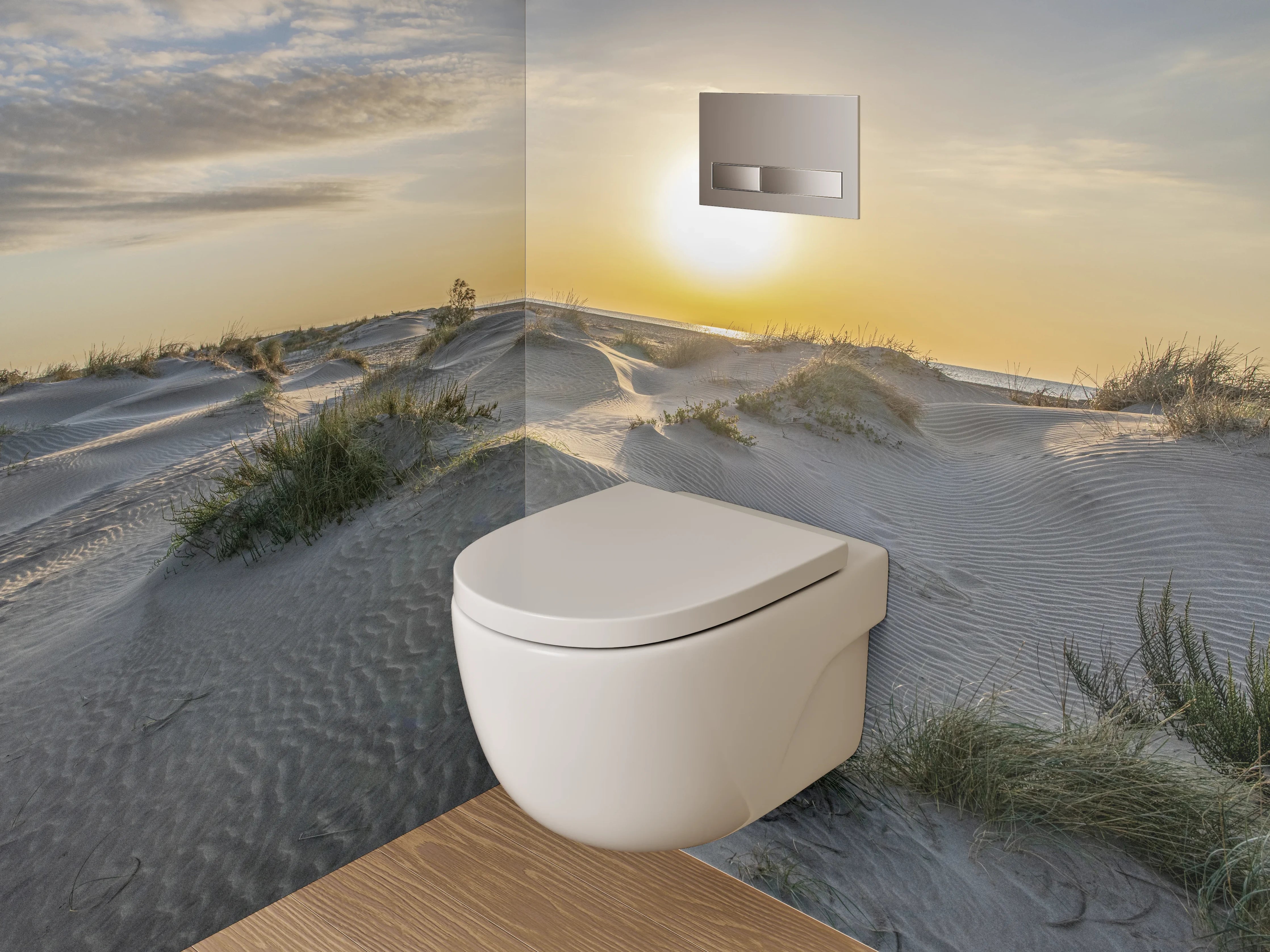 WC-Rückwand - Sonnenaufgang über Sanddünen Küste