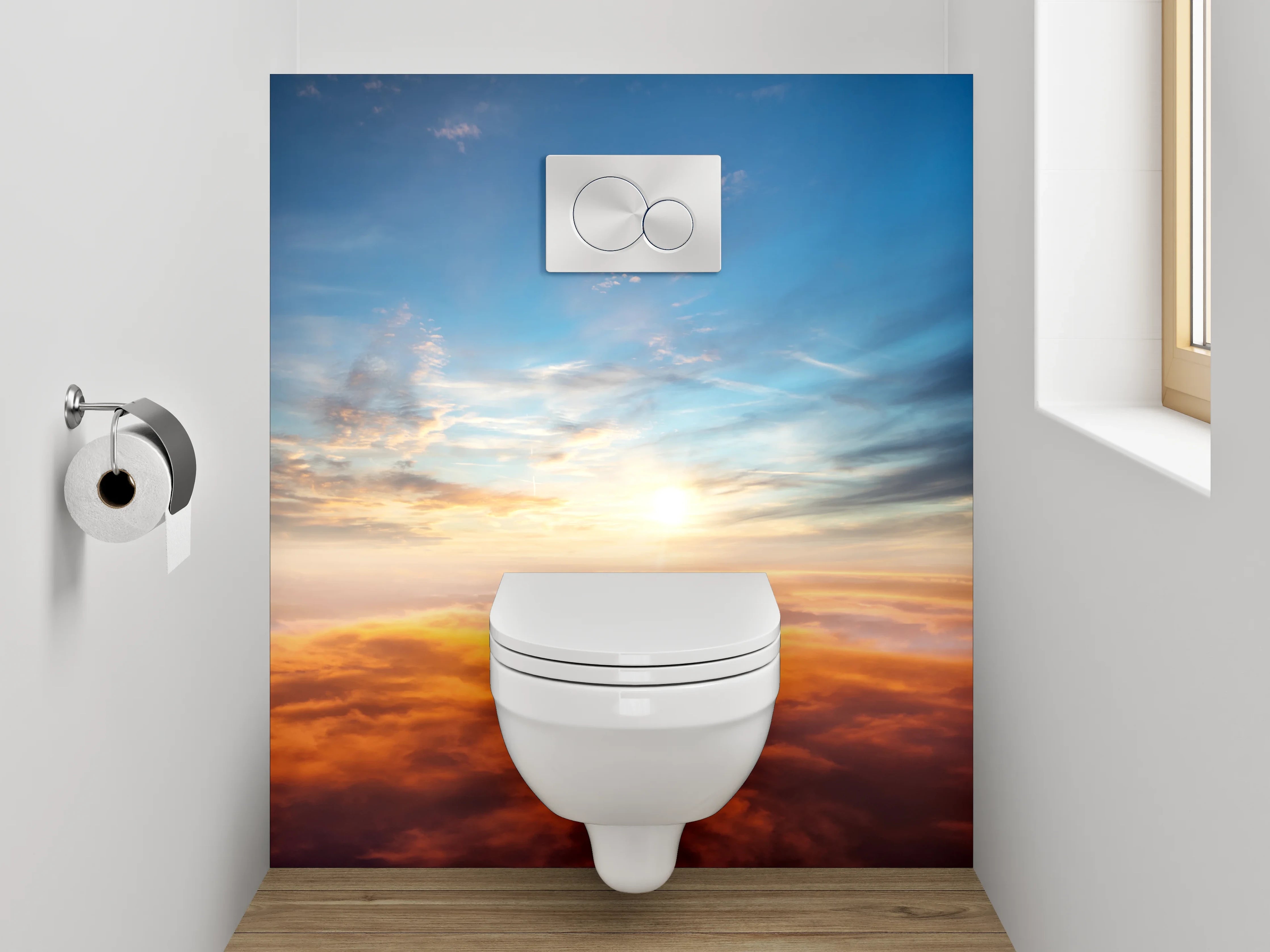 WC-Rückwand - Sonnenaufgang über den Wolken Himmel