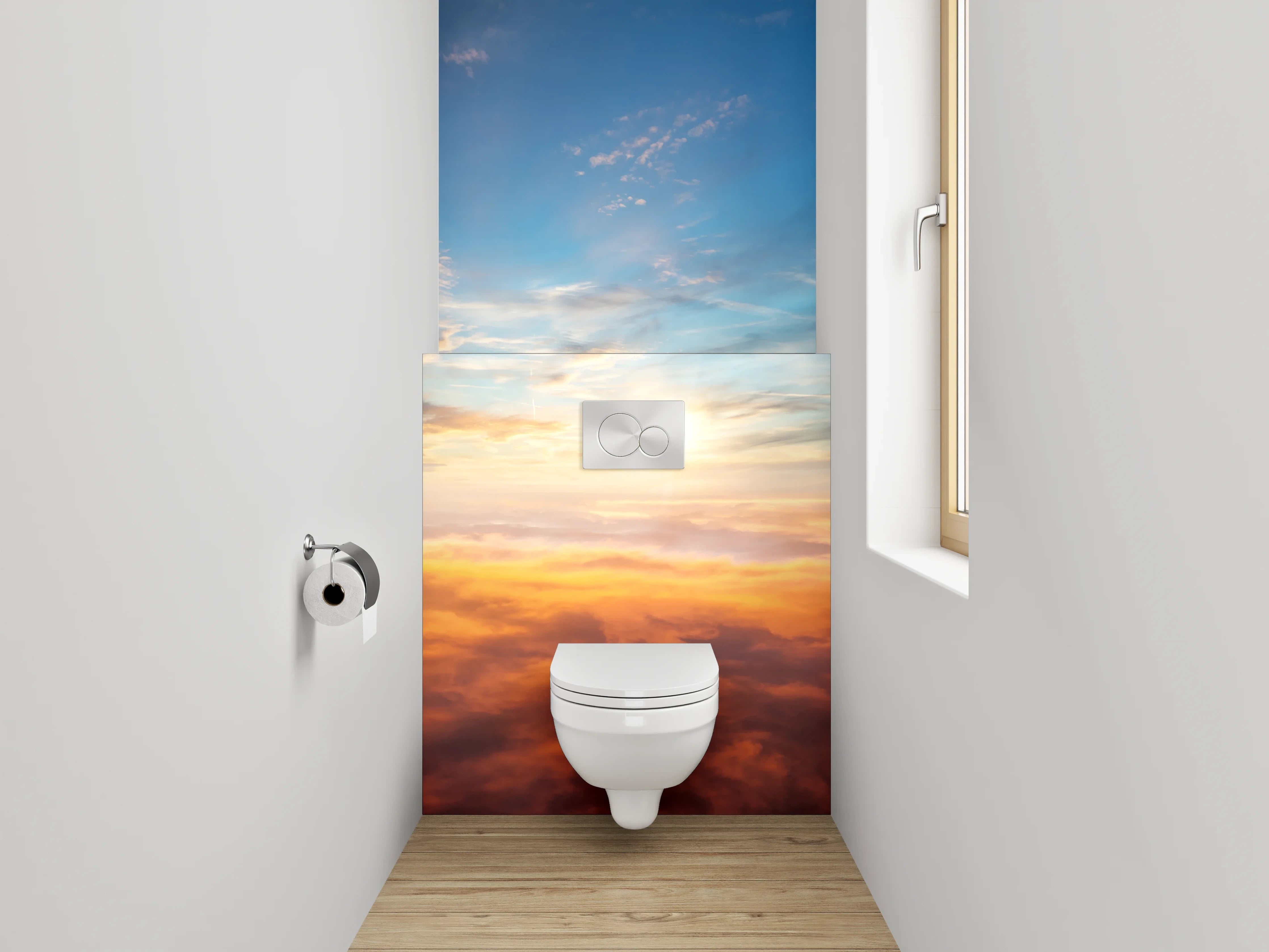 WC-Rückwand - Sonnenaufgang über den Wolken Himmel