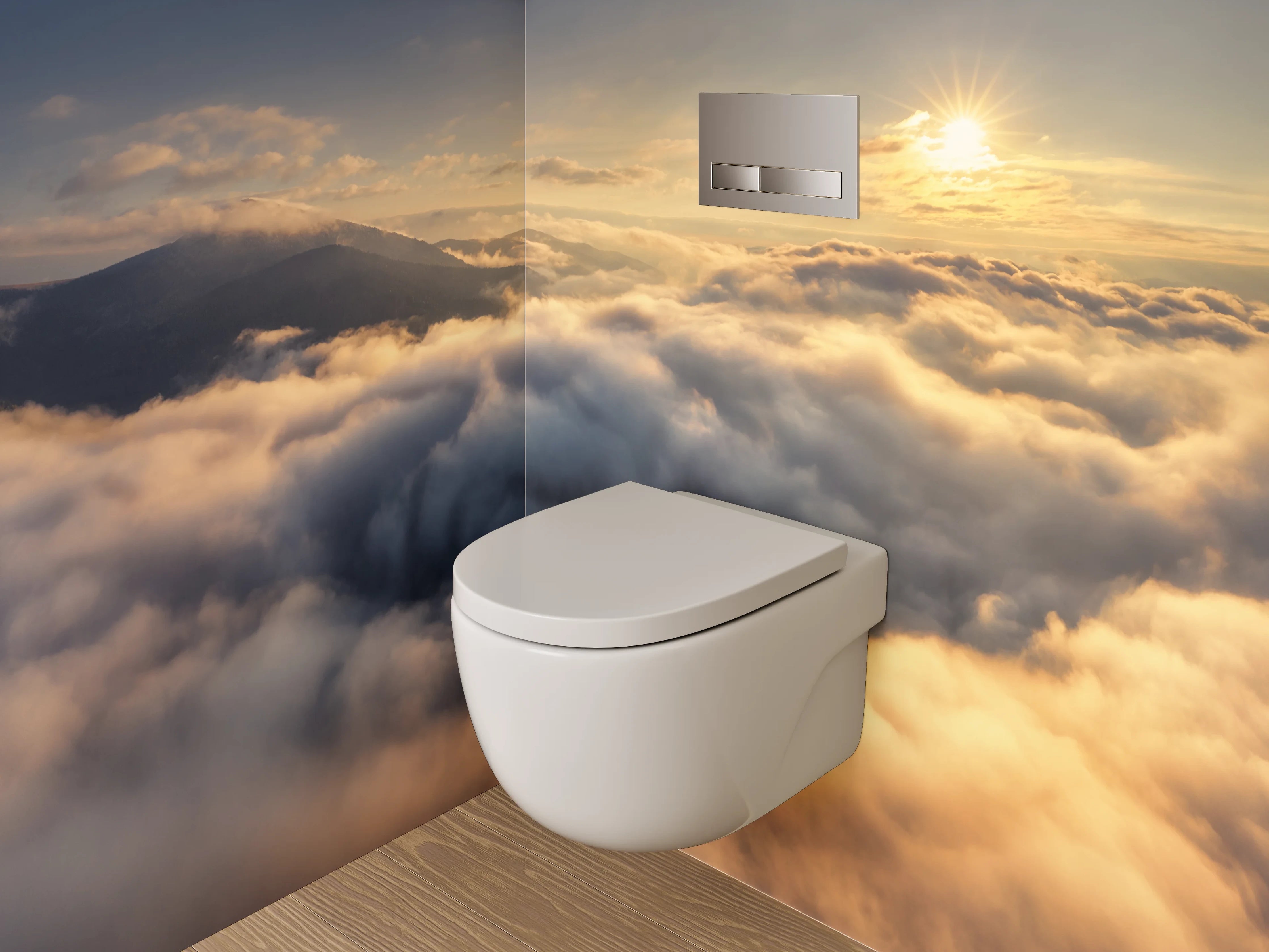 WC-Rückwand - Sonnenaufgang über den Wolken