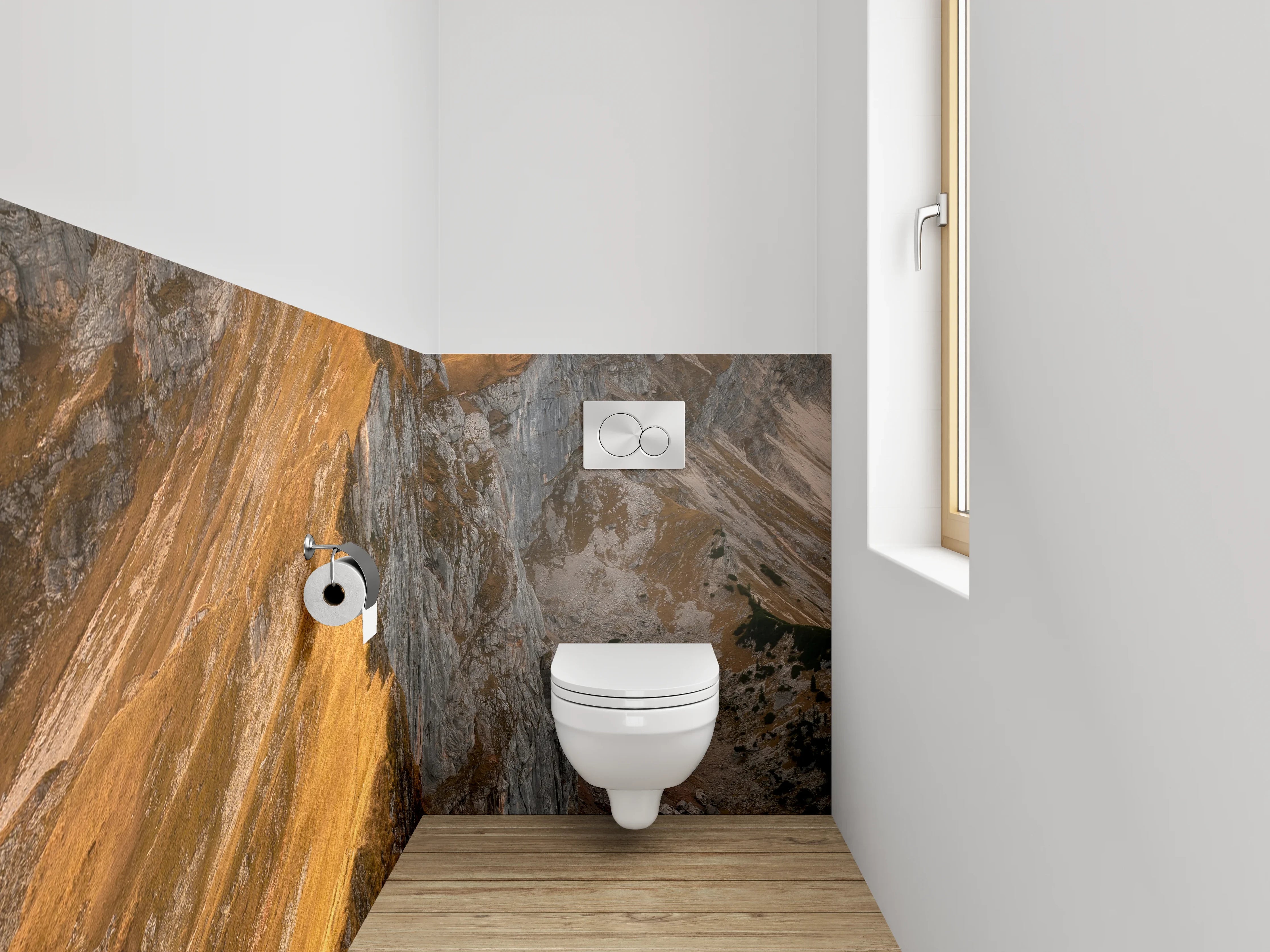 WC-Rückwand - Sonnenbeschienene Bergspitzen im Abendlicht