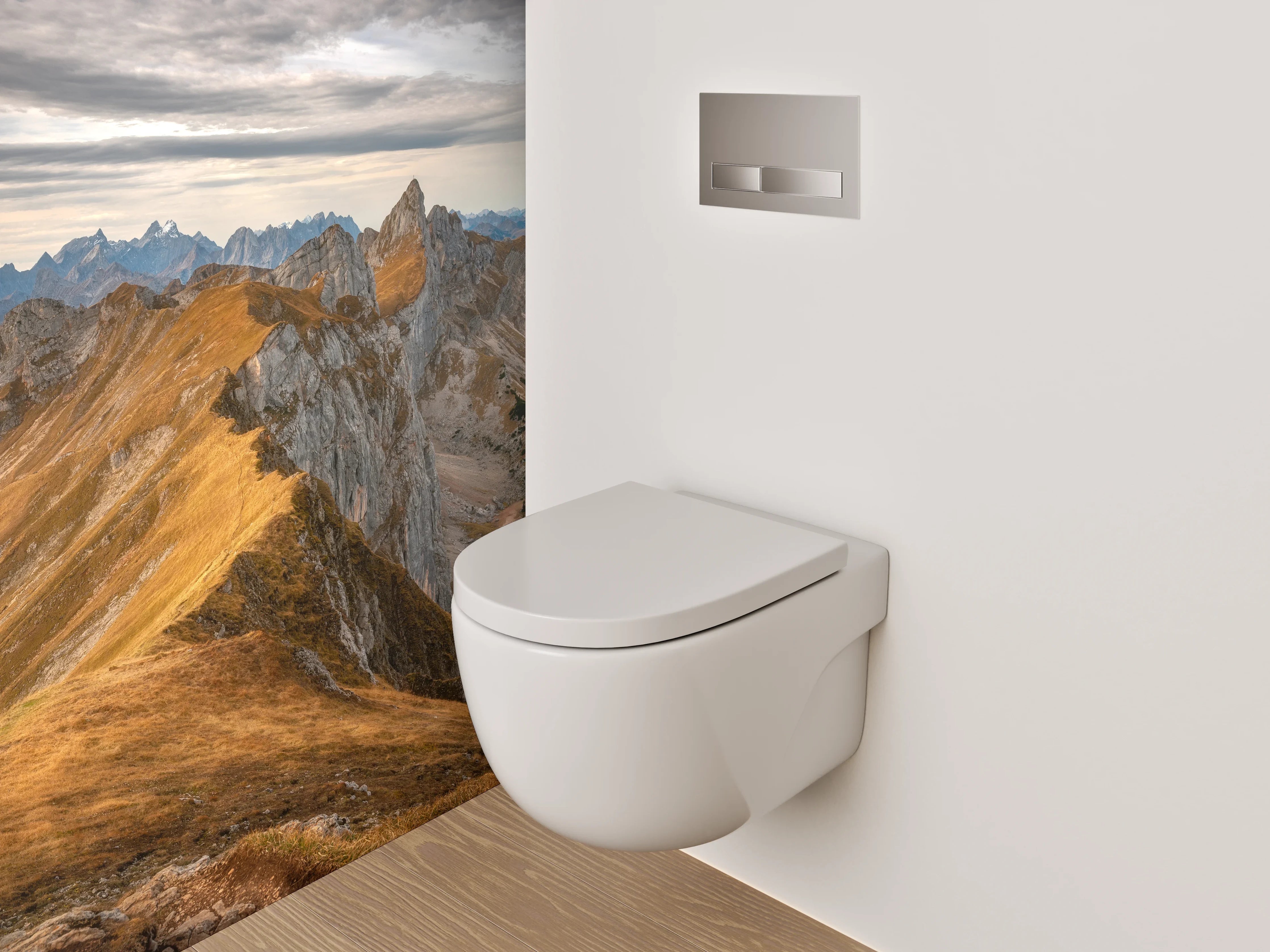 WC-Rückwand - Sonnenbeschienene Bergspitzen im Abendlicht